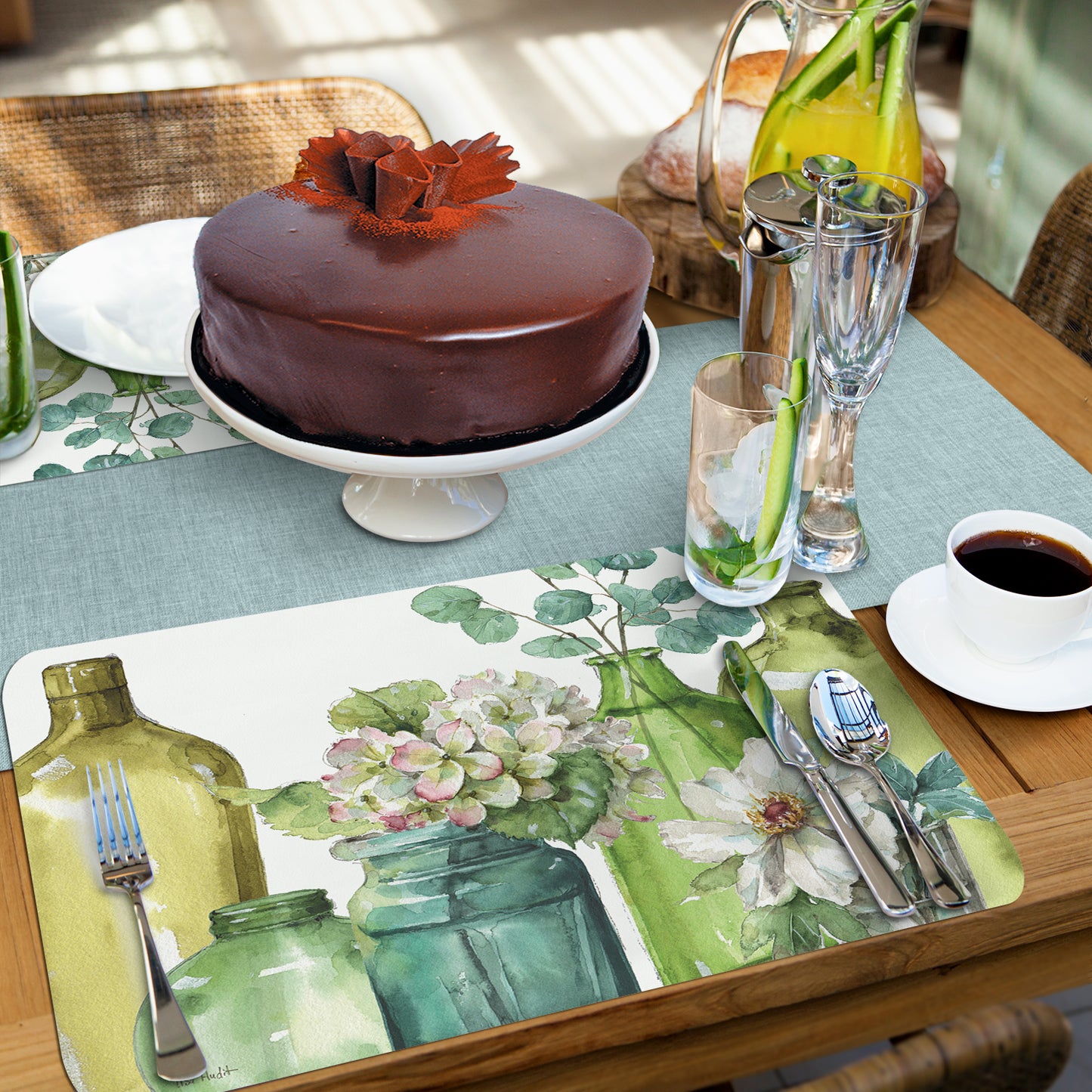 CounterArt Greenery 4 Pack Reversible Easy Care Flexible Placemats Made in the USA