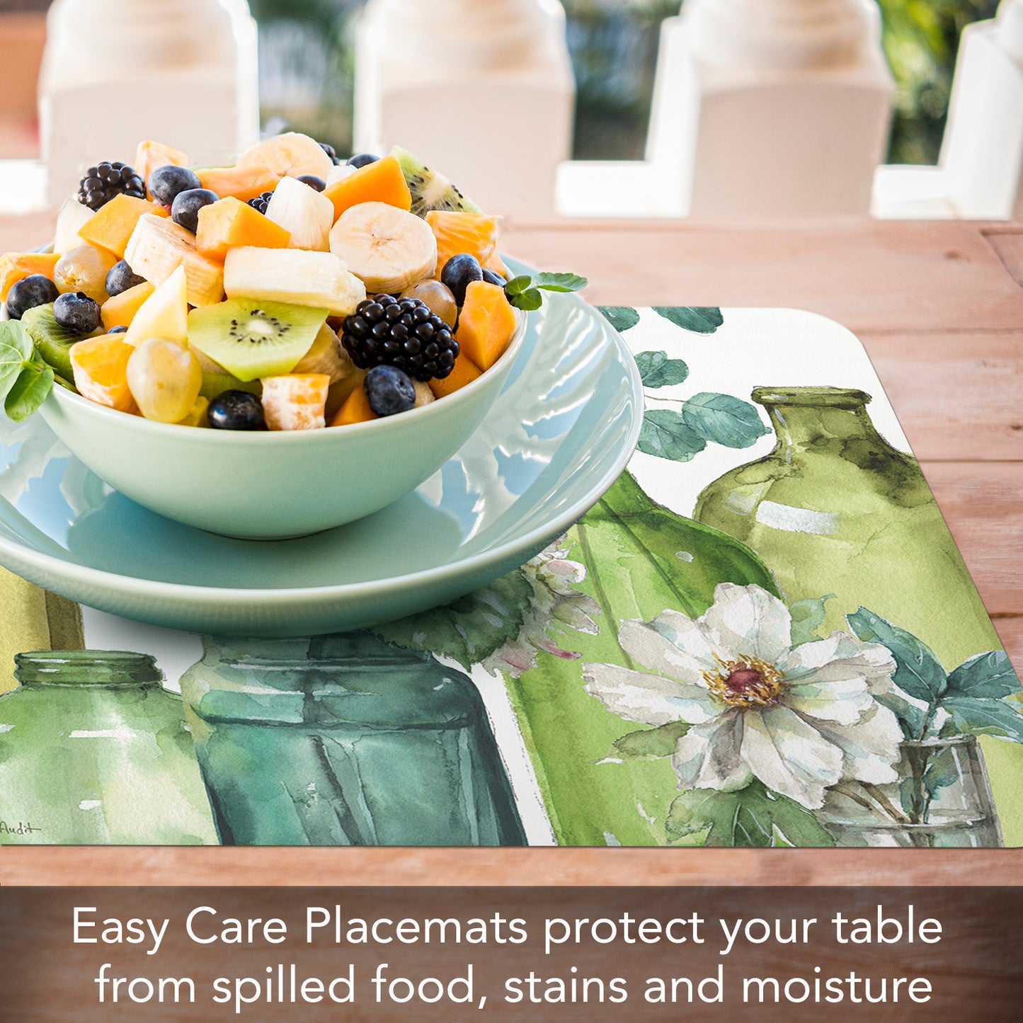 CounterArt Greenery 4 Pack Reversible Easy Care Flexible Plastic Placemats Made in The USA BPA Free Easily Wipes Clean