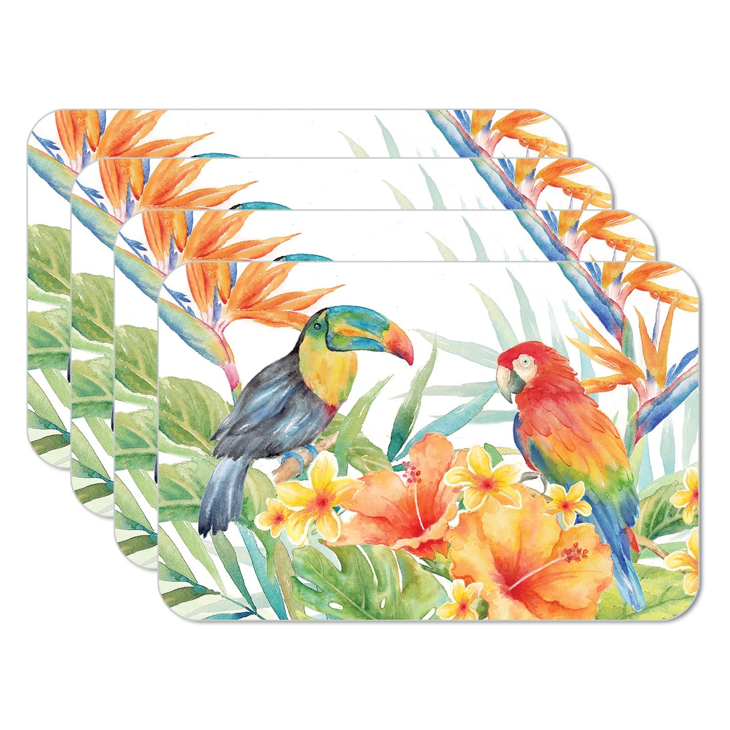 Counterart Tropical Birds 4 Pack Reversible Easy Care Flexible Placemats Made in the USA