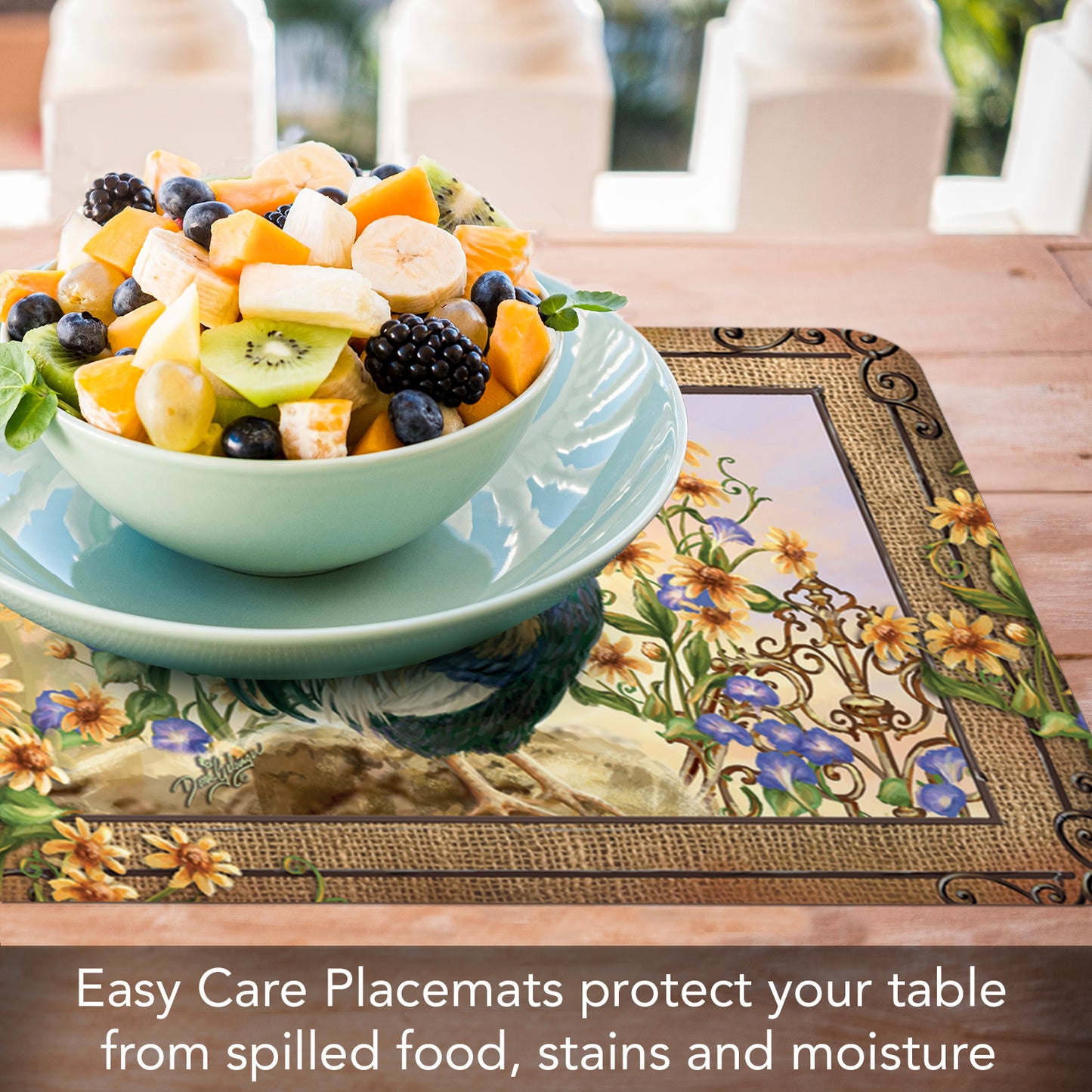 CounterArt Country Charm Rooster 4 Pack Reversible Easy Care Flexible Placemats Made in The USA