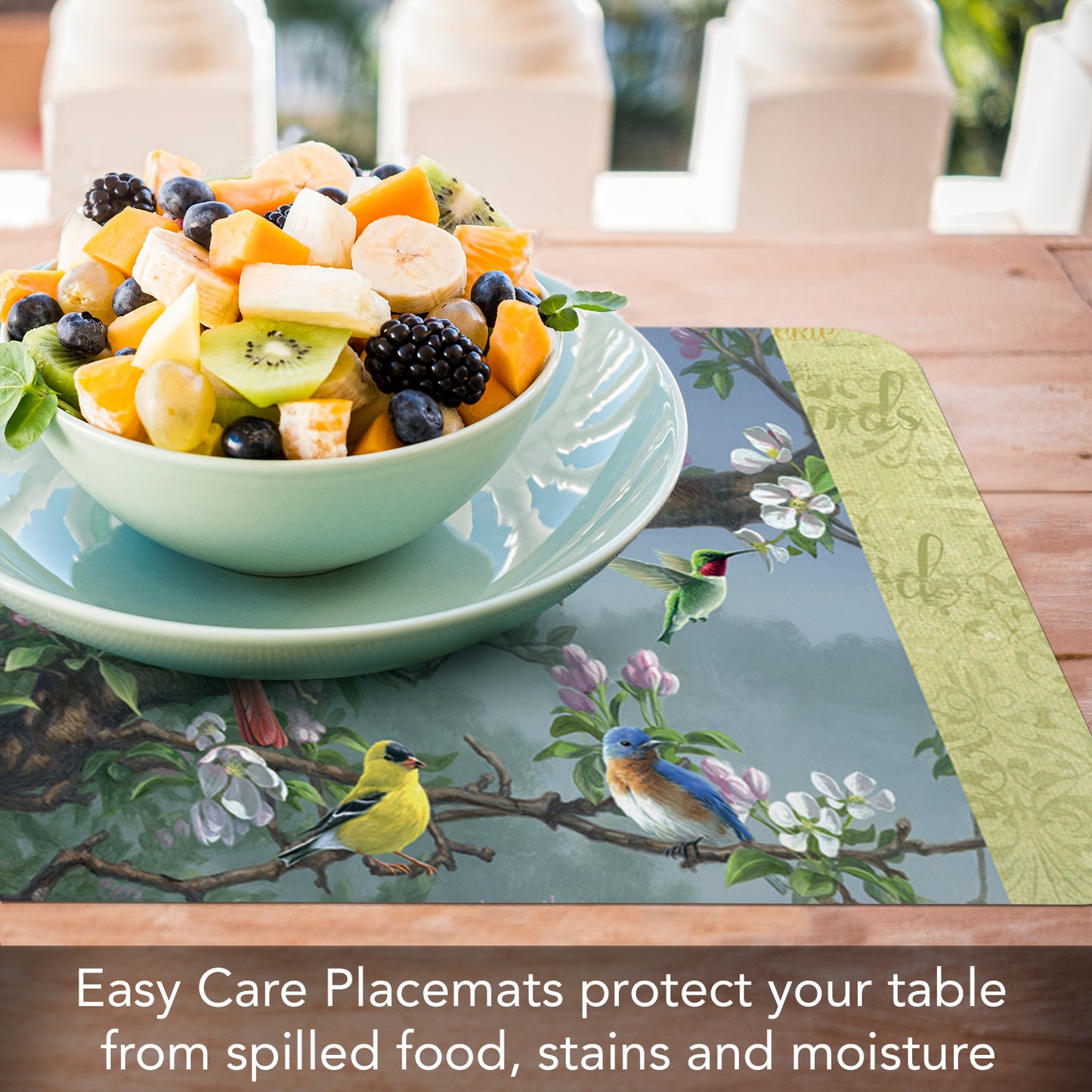 CounterArt Beautiful Songbirds 4 Pack Reversible Easy Care Flexible Placemats Made in The USA