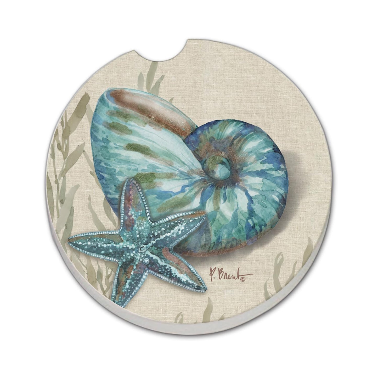 Thirstystone Crescent Conch Single Absorbent Stone Coaster for Vehicle Cup Holder 2.6” Diameter Manufactured in The USA