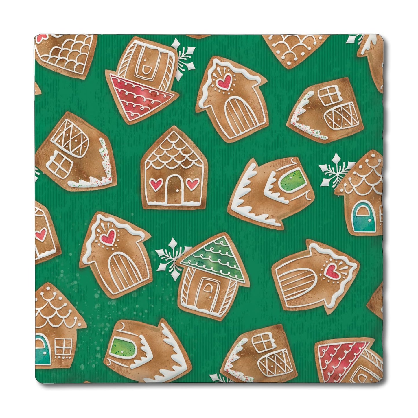 Thirstystone Gingerbread Houses Single Tumbled Tile Stone Coaster with Protective Cork Backing Manufactured in The USA 4" Square, Artistic, Easily Wipes Clean