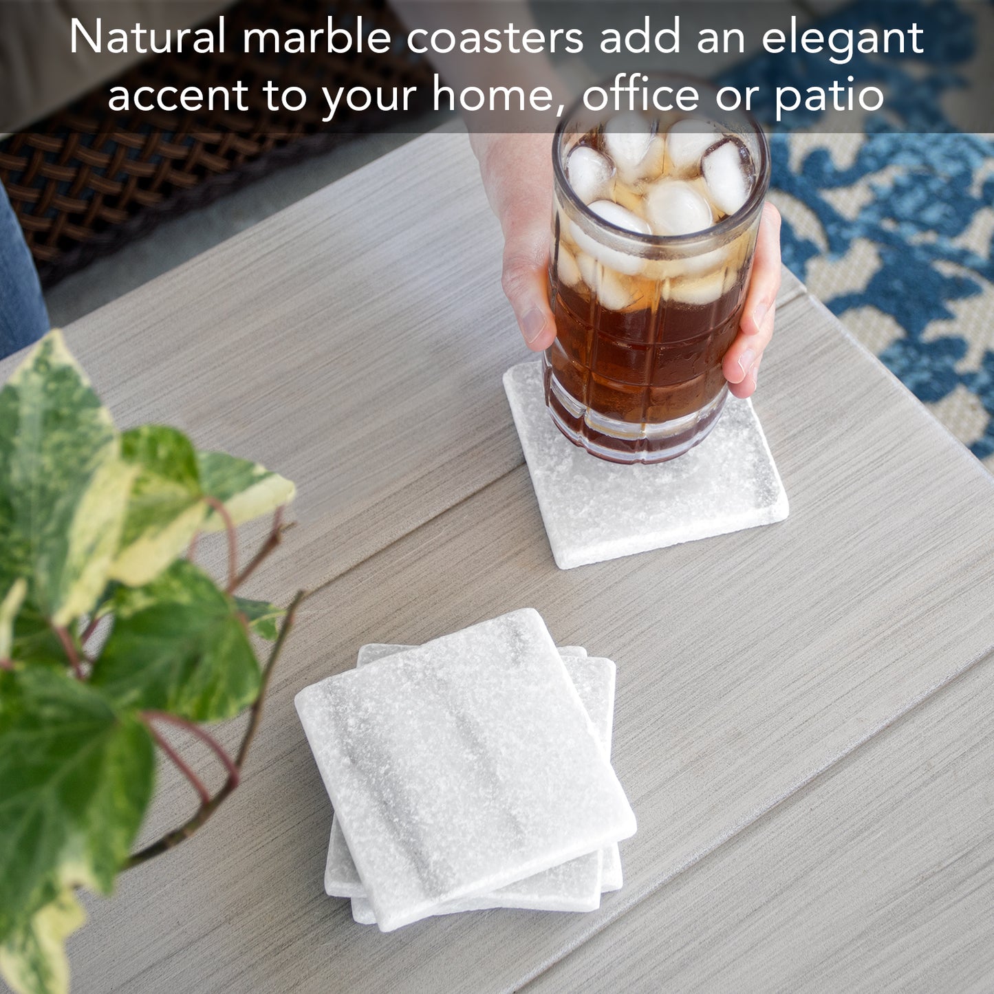Thirstystone Authentic Natural Marble Stone Cork Backed Coasters 4 Pack Elegant Luxurious Easily Wipes Clean