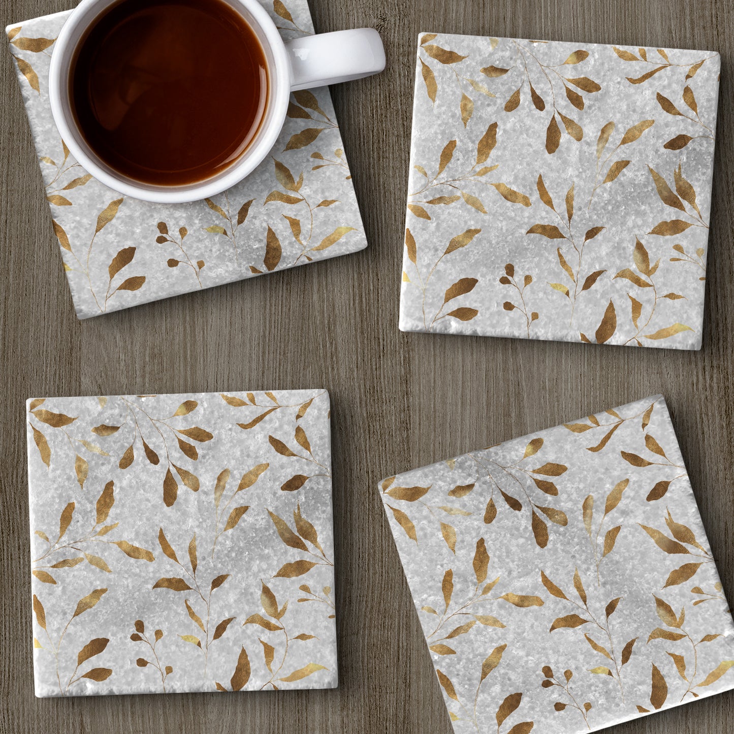 Thirstystone Gilded Vine 4-Pack Natural Marble Stone Coaster with Protective Cork Backing Manufactured in The USA