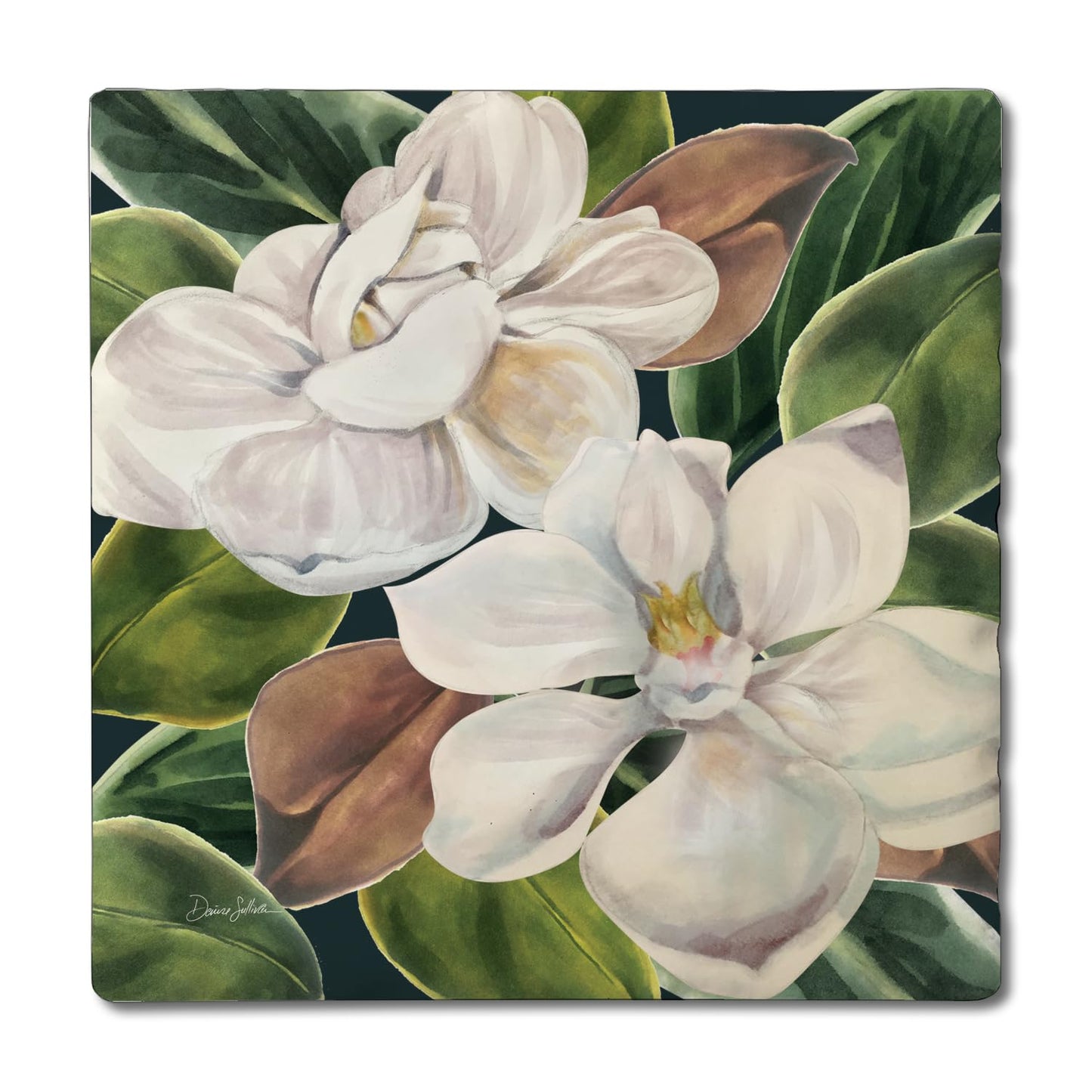 Thirstystone Magnolia Blossoms 4 Pack Tumbled Tile Stone Coasters 4" Square Manufactured in the USA