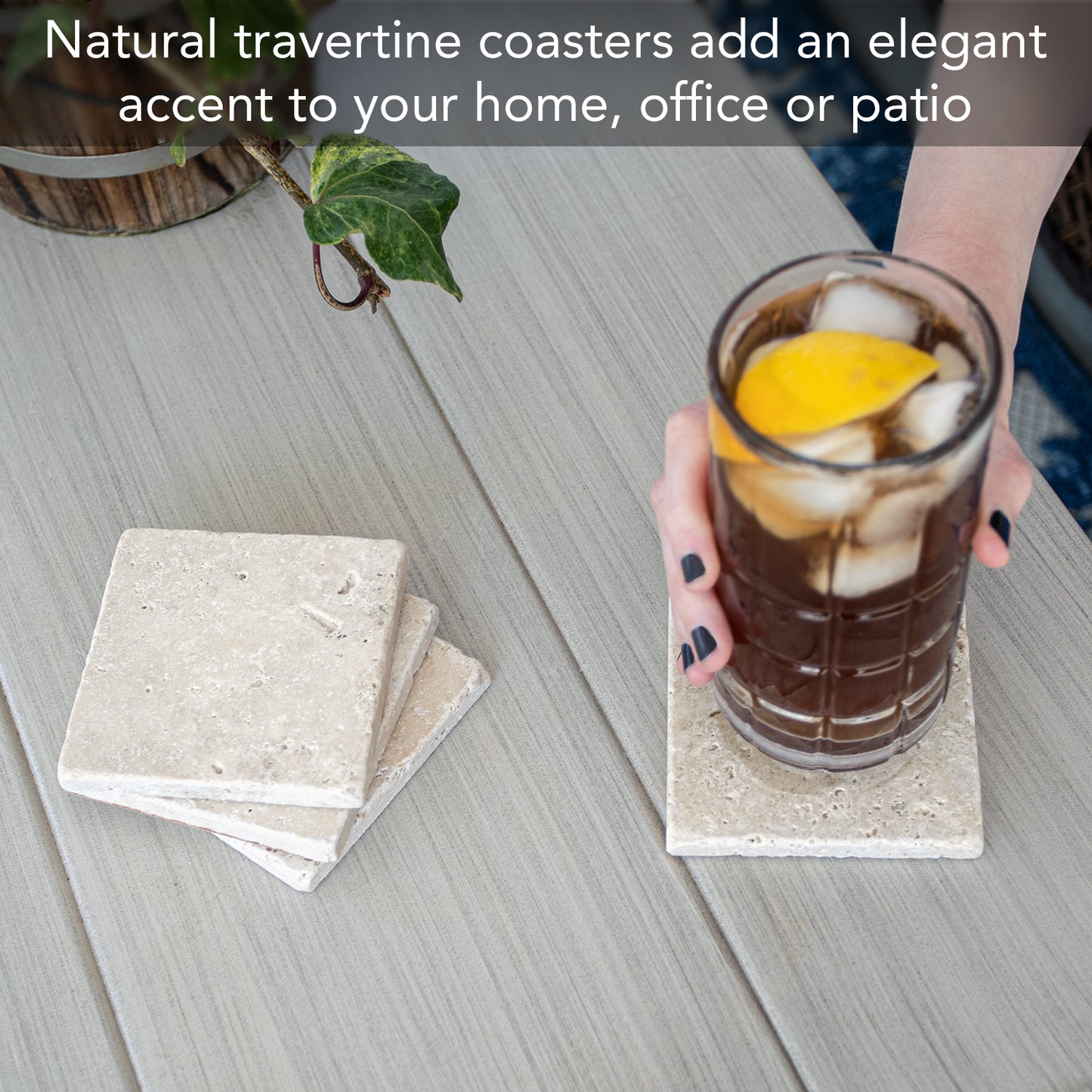Thirstystone 4 Pack Natural Travertine Absorbent Stone Coasters with Protective Cork Backing