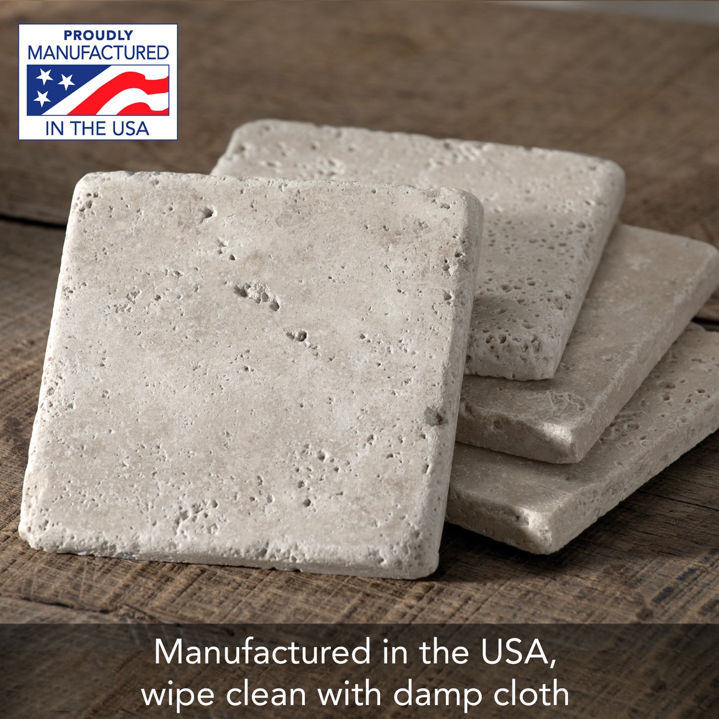 Thirstystone 4 Pack Natural Travertine Absorbent Stone Coasters with Protective Cork Backing