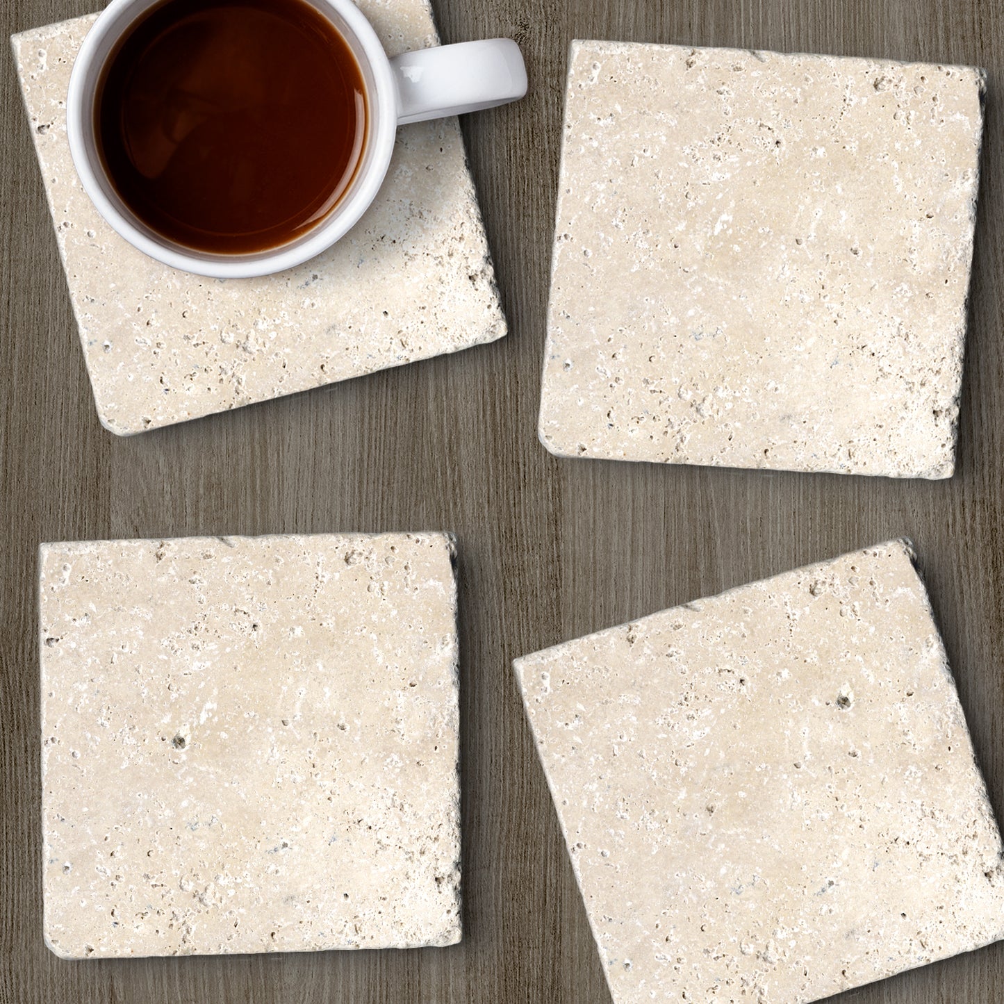 Thirstystone 4 Pack Natural Travertine Absorbent Stone Coasters with Protective Cork Backing