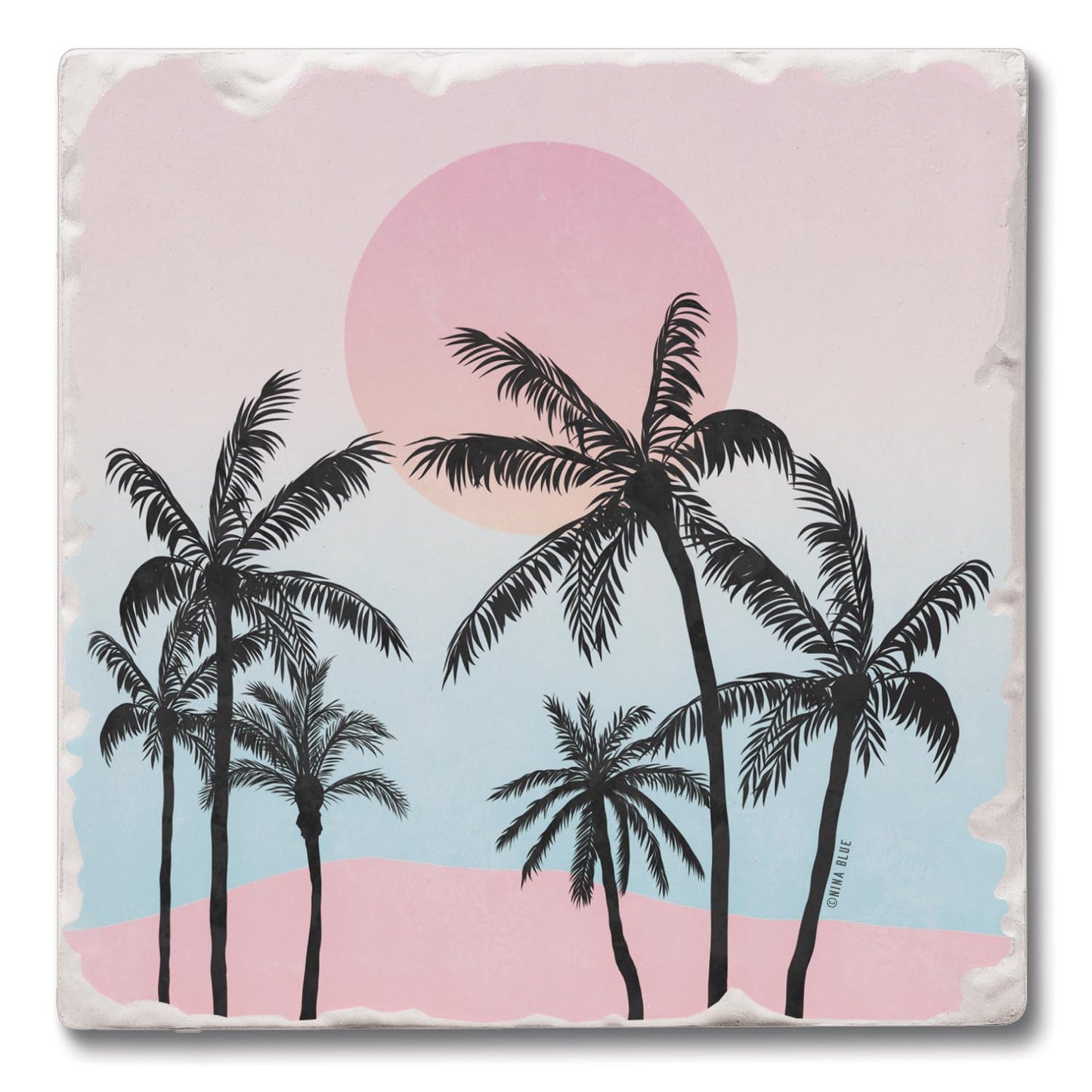 Thirstystone Palm Tree Coast 4 Pack Tumbled Tile Stone Coasters 4" Square Manufactured in the USA