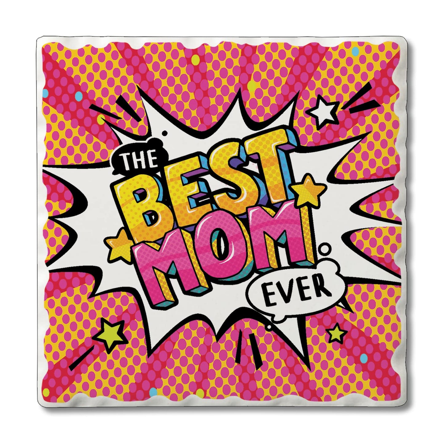 Thirstystone Best Mom Ever POW 4 Pack Absorbent Stone Tumbled Tile Coasters with Protective Cork Backing 4" Square Manufactured in The USA Artistic Absorbent Easily Wipes Clean