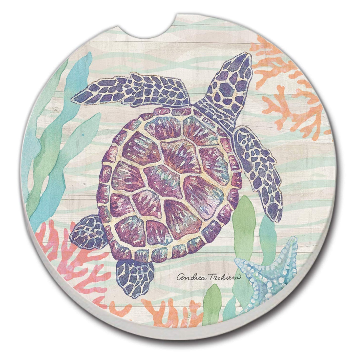 Thirstystone Sea Turtle Single Absorbent Stone Coaster for Vehicle Cup Holder 2.6” Diameter Manufactured in The USA