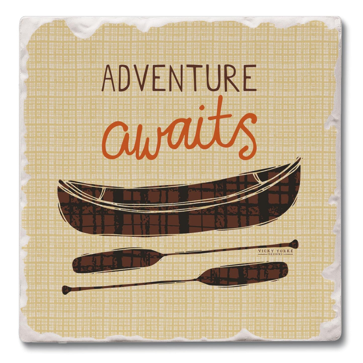 Thirstystone Adventure Awaits Single Tumbled Tile Stone Coaster with Protective Cork Backing Manufactured in The USA 4" Square, Artistic, Easily Wipes Clean