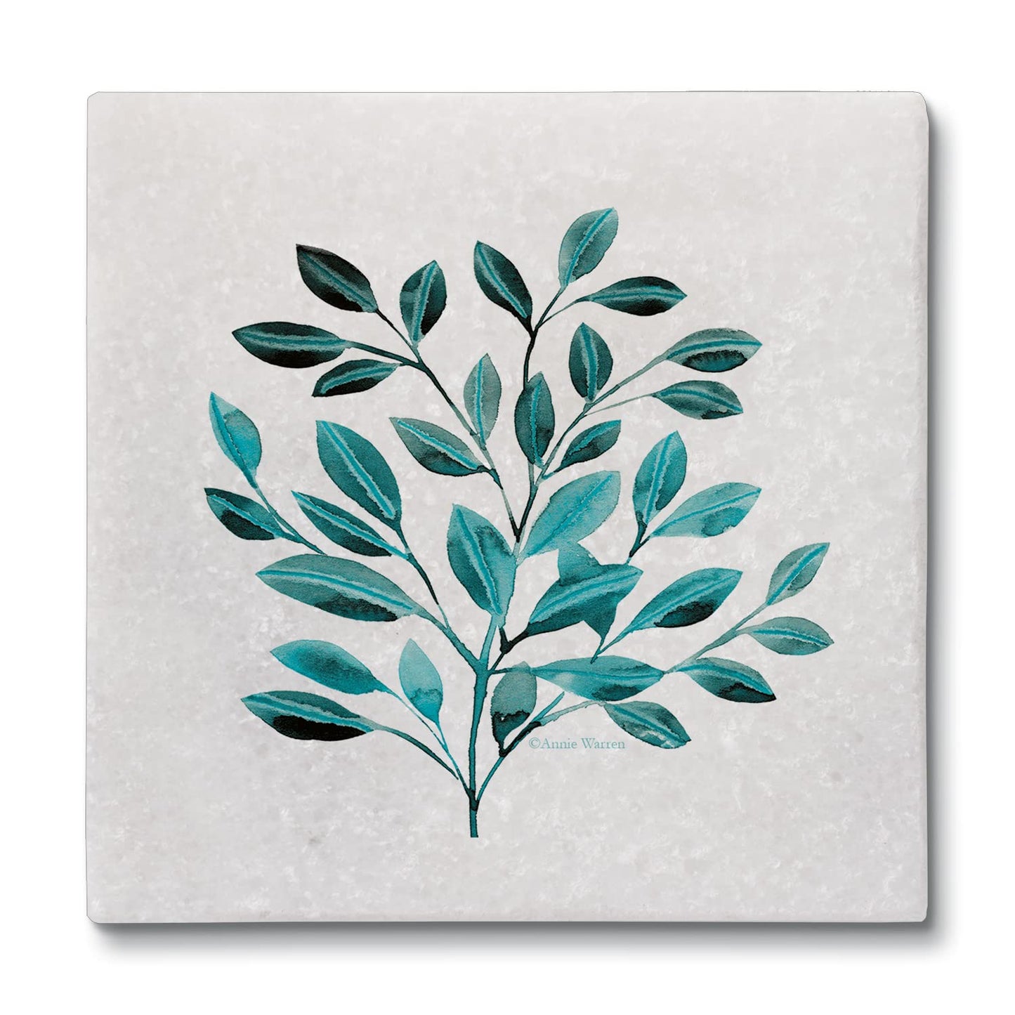 Thirstystone Teal Leaves 4-Pack Natural Marble Stone Coaster with Protective Cork Backing Manufactured in The USA