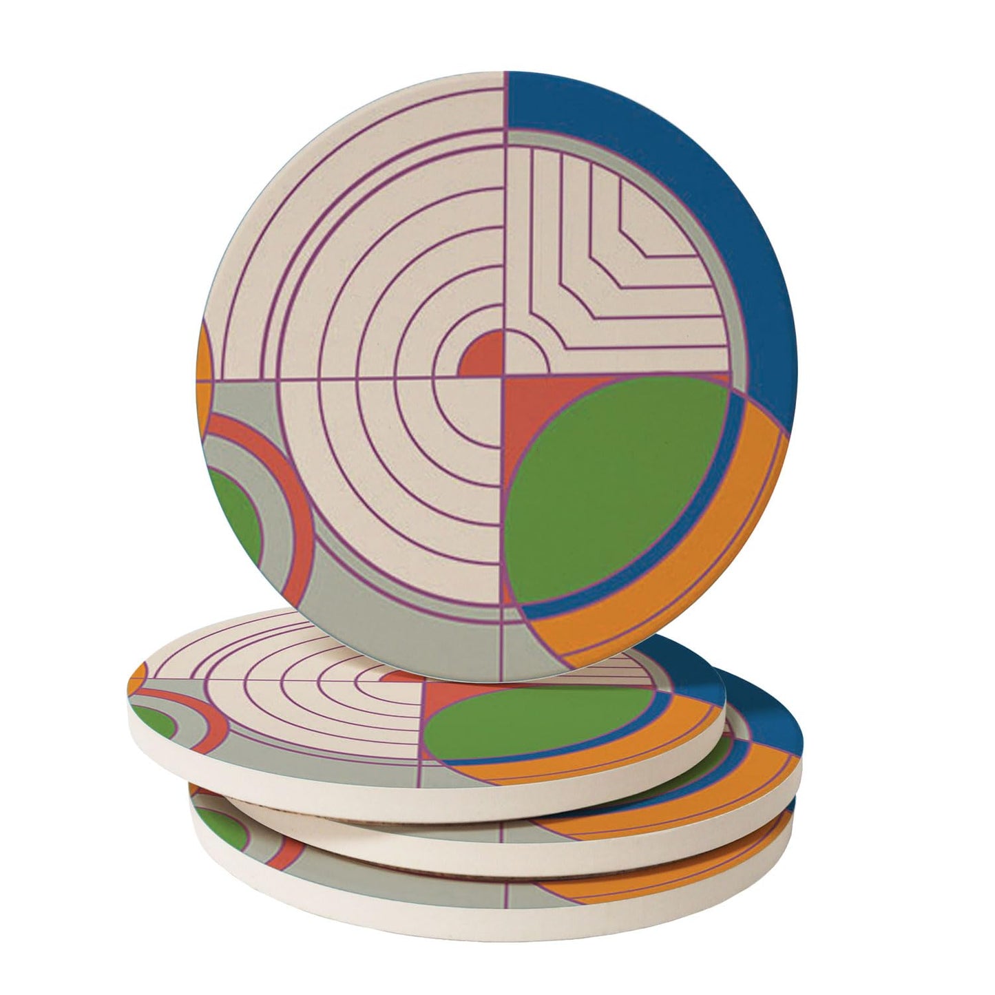Hoffman Rug Design III by Frank Lloyd Wright 4 Pack Round Absorbent Stone Coasters with Protective Cork Backing Manufactured in The USA