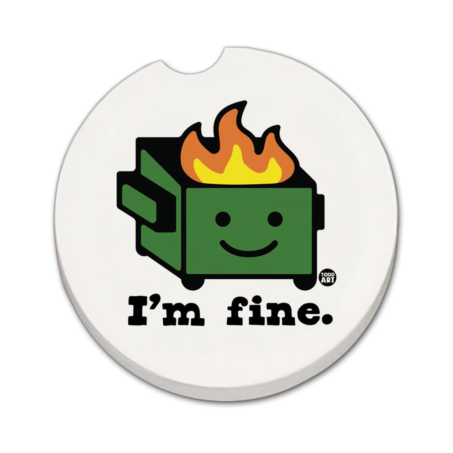Thirstystone I'm Fine Single Absorbent Stone Car Coaster 2.6” Diameter Manufactured in the USA