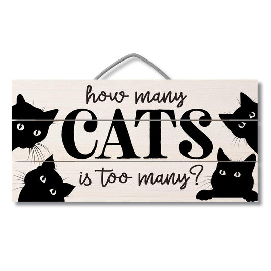 How Many Cats Decorative Slatted Pallet Wood Sign 12" x 6" Made in the USA Wire Hanger Doubles as an Easel
