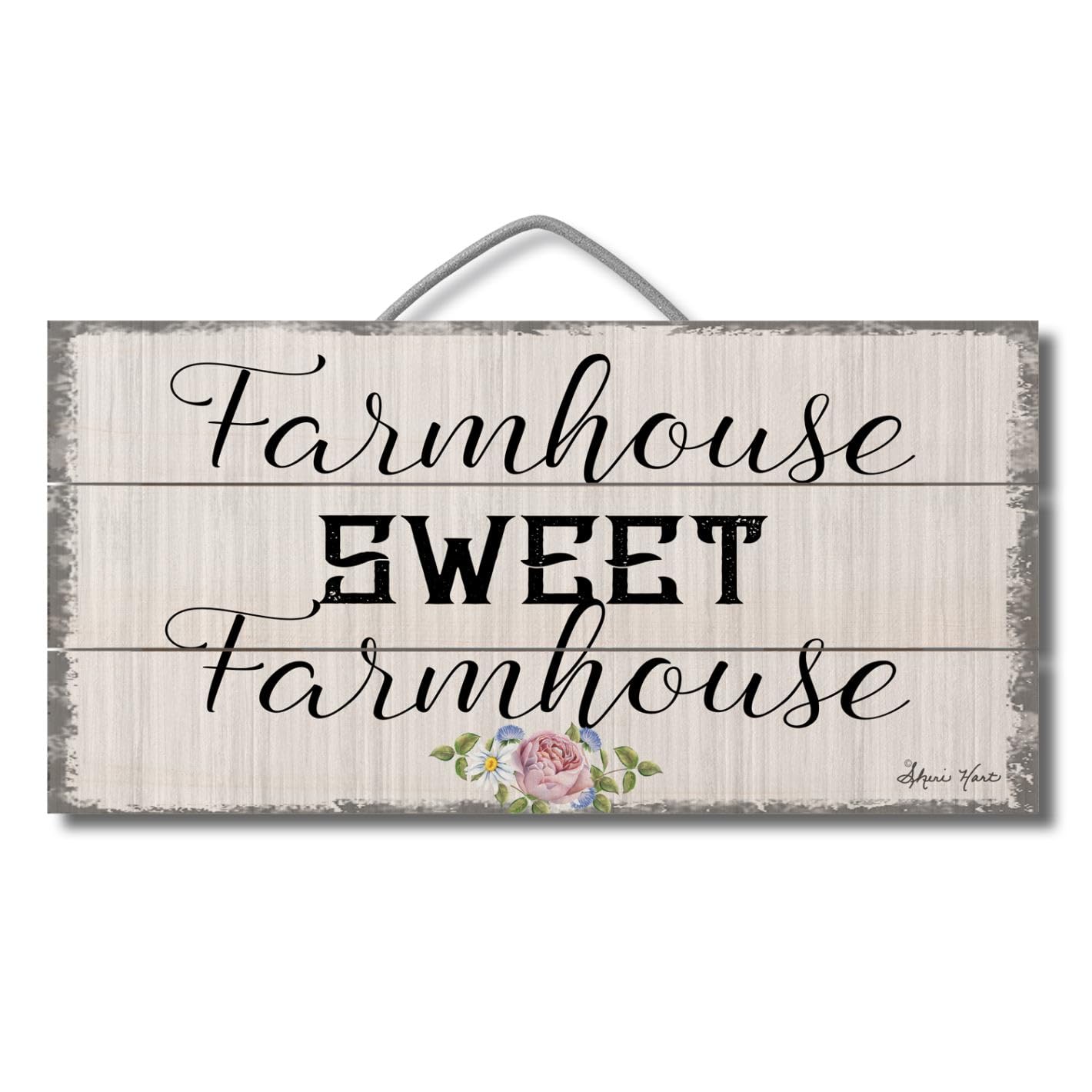 Highland Home Farmhouse Decorative Slatted Pallet Wood Sign 12" by 6" Features Wire Hanger That Doubles As An Easel