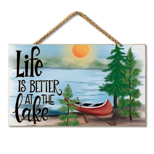 Life Is Better at the Lake Decorative Hanging Wood Wall Sign 9.5” by 5.75” Made in the USA