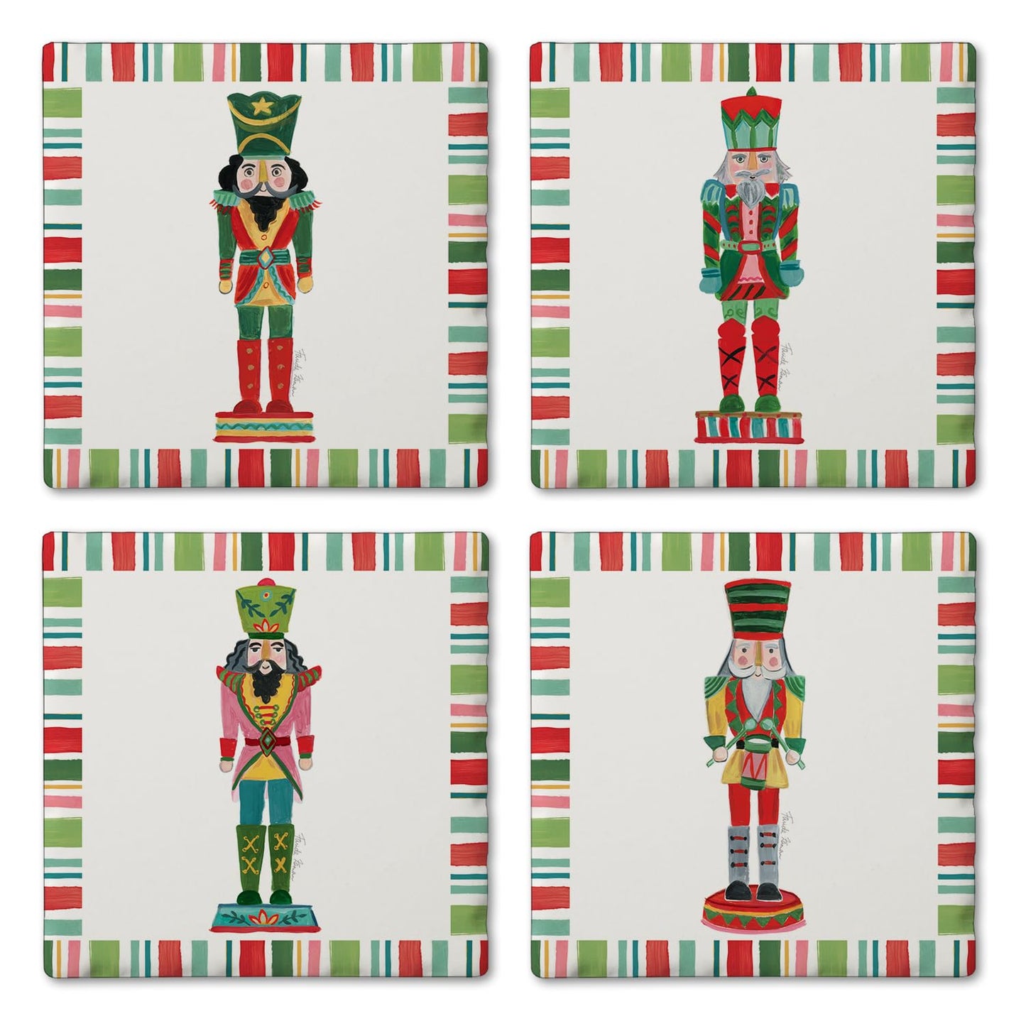 Thirstystone Holiday Nutcrackers 4 Pack Assorted Tumbled Tile Stone Coasters 4" Square