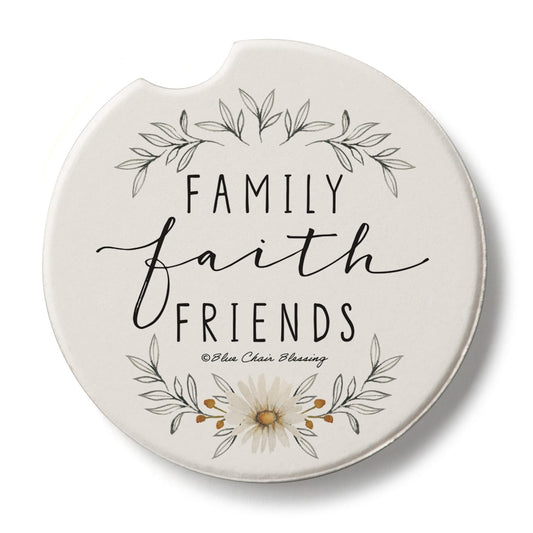 Thirstystone Family Faith Friends Single Absorbent Stone Car Coaster 2.6” Diameter Manufactured in the USA