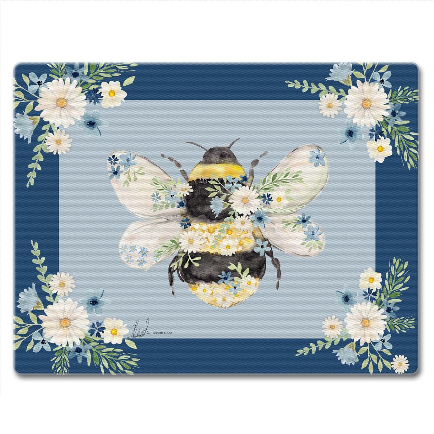 CounterArt Beautiful Bee 3mm Tempered Glass Cutting Board 10” x 8” Manufactured in the USA
