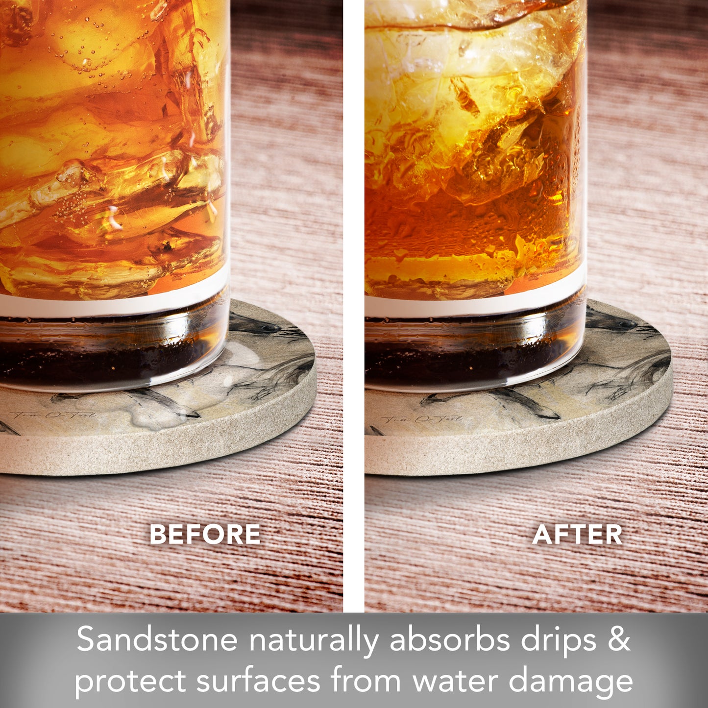 Thirstystone Horses in Motion 4 Pack Round Natural Sandstone Coasters 4" Round