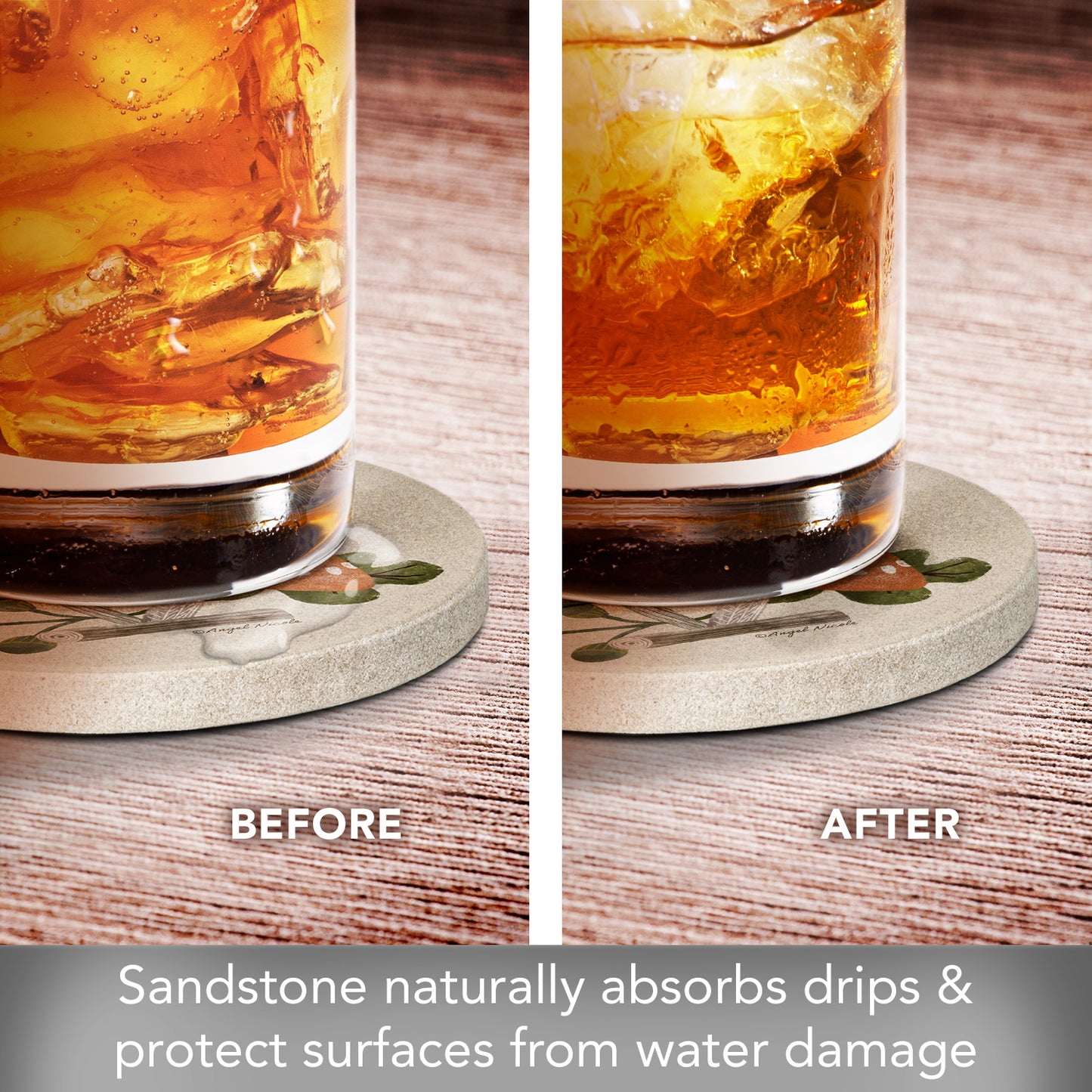 Thirstystone Mushroom 4 Pack Round Natural Sandstone Coasters 4" Round