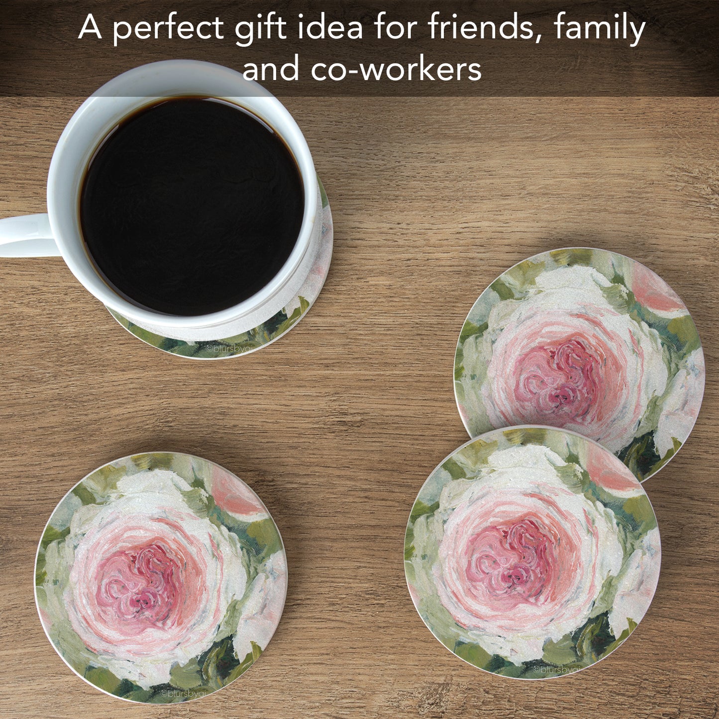 Thirstystone Aged Beauty Floral 4 Pack Natural Sandstone Coasters 4" Round