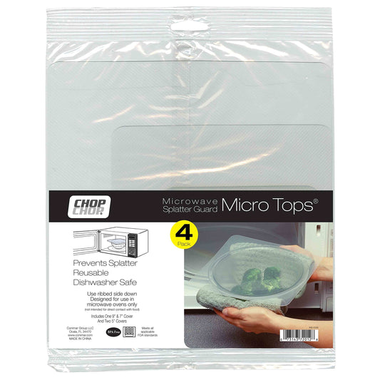 Micro Tops Square Splatter Guards Pack of 4 Assorted 9” x 9”, 7” x 7” and two 5” x 5” BPA Free Plastic for the Microwave Oven, by Chop Chop