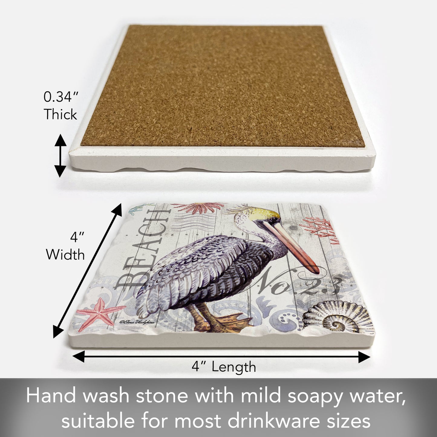 Thirstystone Pelican Life Single Tumbled Tile Stone Coaster with Protective Cork Backing Manufactured in The USA 4" Square, Colorful, Artistiic, Easily Wipes Clean