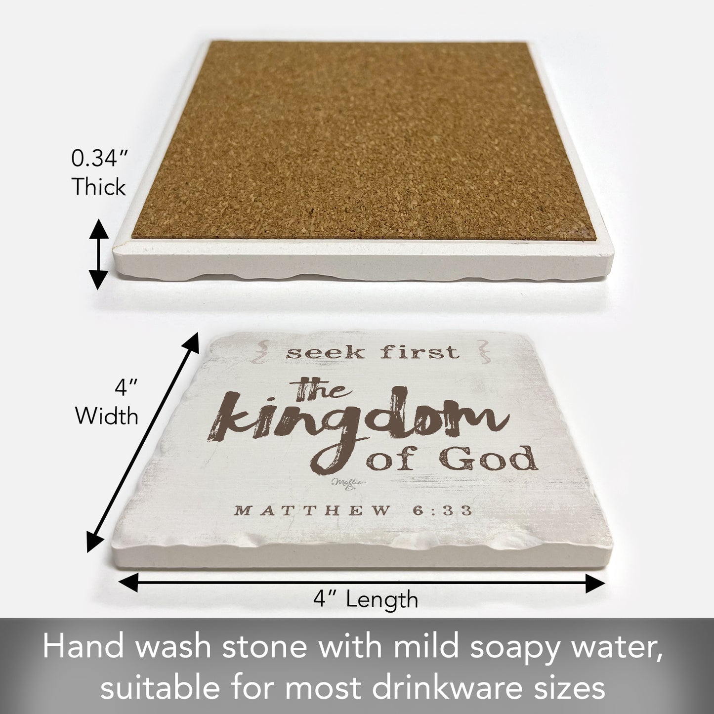 Thirstystone Seek First The Kingdom Single Tumbled Tile Stone Coaster with Protective Cork Backing Manufactured in The USA 4" Square, Artistic, Easily Wipes Clean