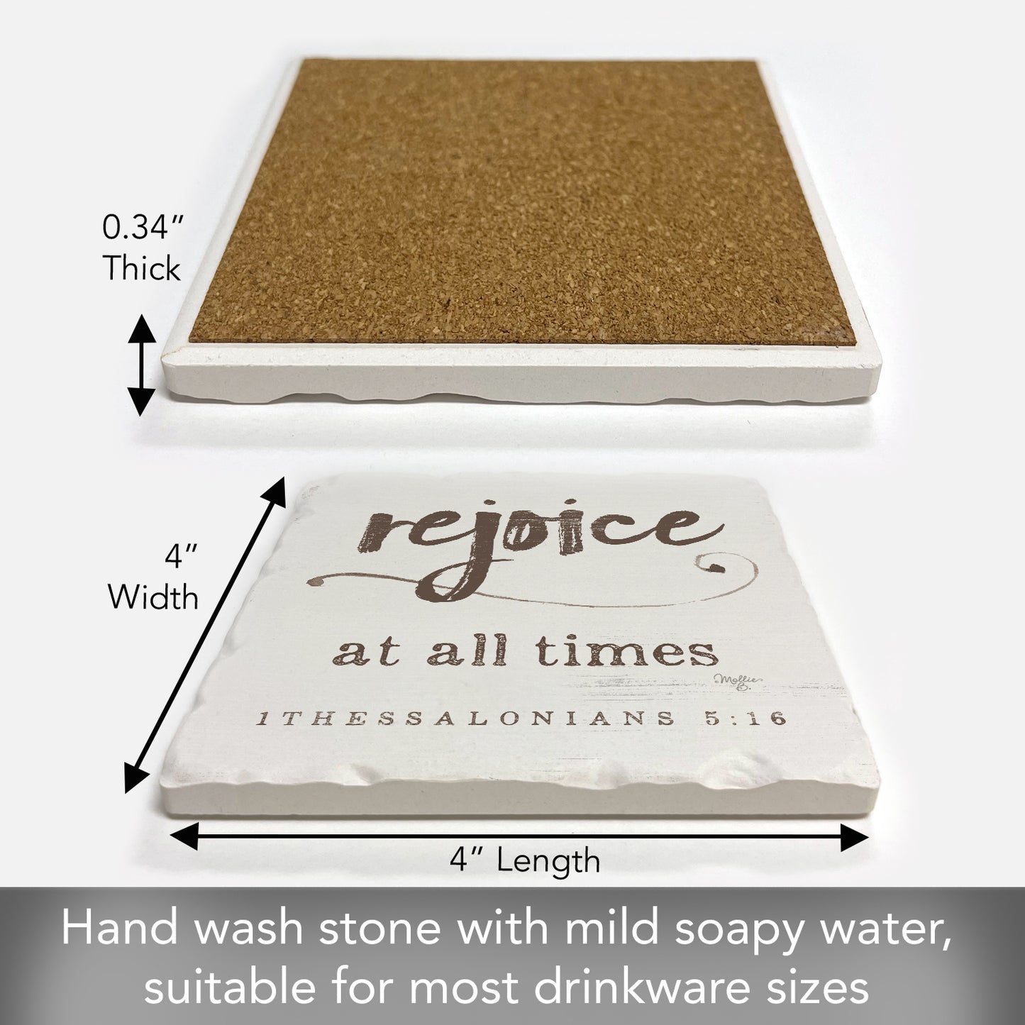Thirstystone Rejoice Single Tumbled Tile Stone Coaster with Protective Cork Backing Manufactured in The USA 4" Square, Artistic, Easily Wipes Clean