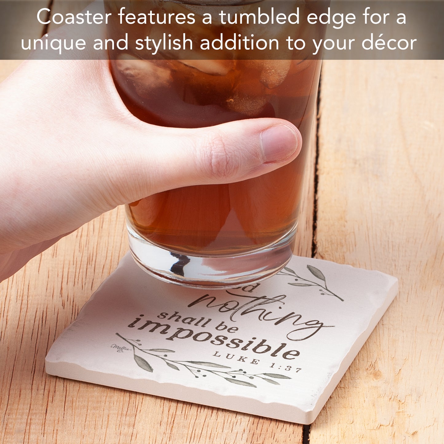 Thirstystone Nothing is Impossible Single Tumbled Tile Stone Coaster with Protective Cork Backing Manufactured in The USA 4" Square, Artistic, Easily Wipes Clean