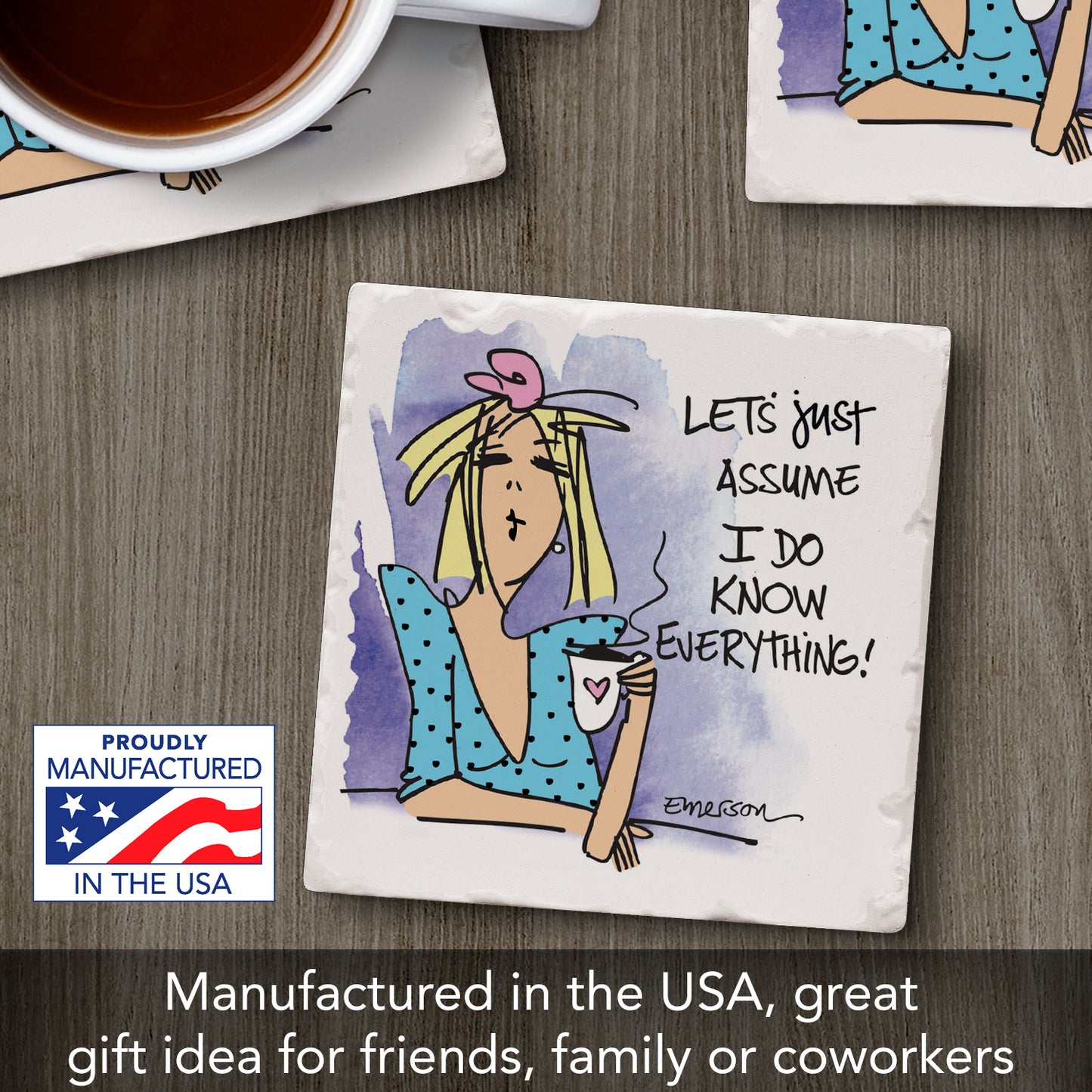 Thirstystone Just Assume Single Tumbled Tile Coaster Collection Manufactured in The USA Humorous, Stylish, Single Coasters Allow You to Create Own Set (Just Assume)