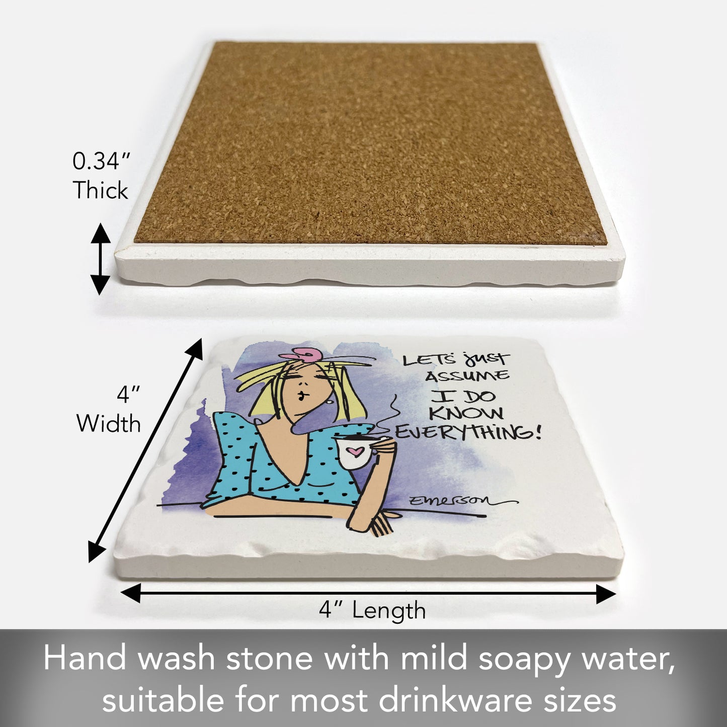 Thirstystone Just Assume Single Tumbled Tile Coaster Collection Manufactured in The USA Humorous, Stylish, Single Coasters Allow You to Create Own Set (Just Assume)