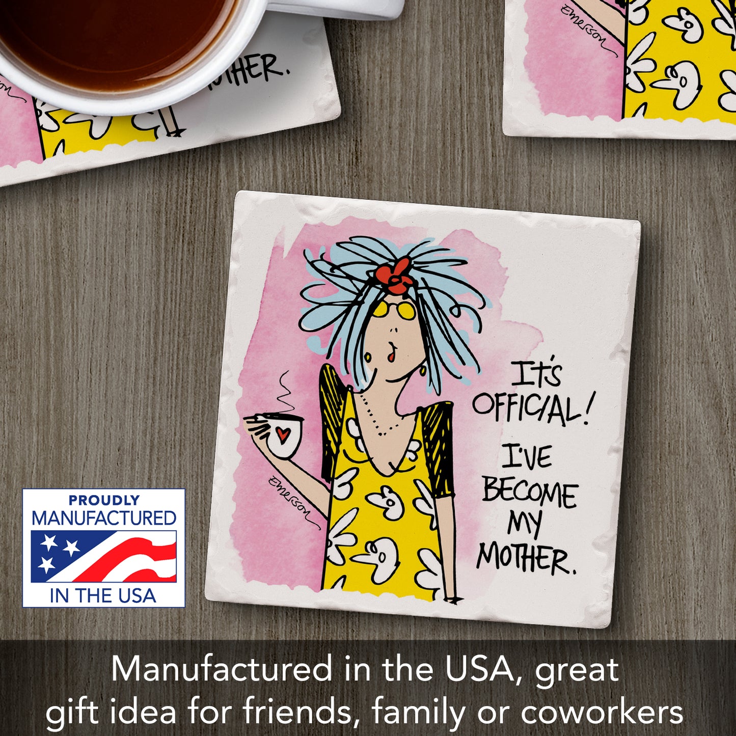 Thirstystone Become My Mother Single Tumbled Tile Coaster Manufactured in The USA Humorous, Stylish, Single Coasters Allow You to Create Your Own Set
