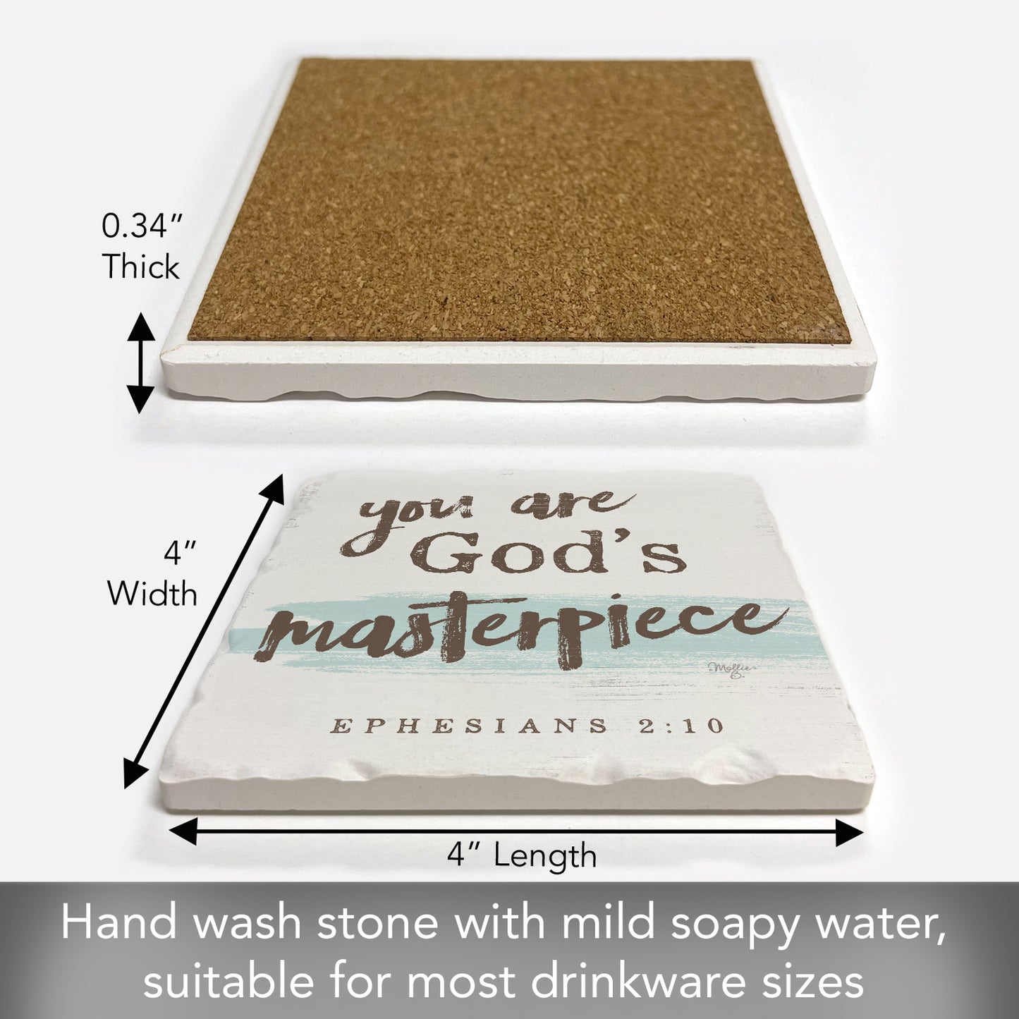 Thirstystone Masterpiece Single Tumbled Tile Stone Coaster with Protective Cork Backing Manufactured in The USA 4" Square, Artistic, Easily Wipes Clean