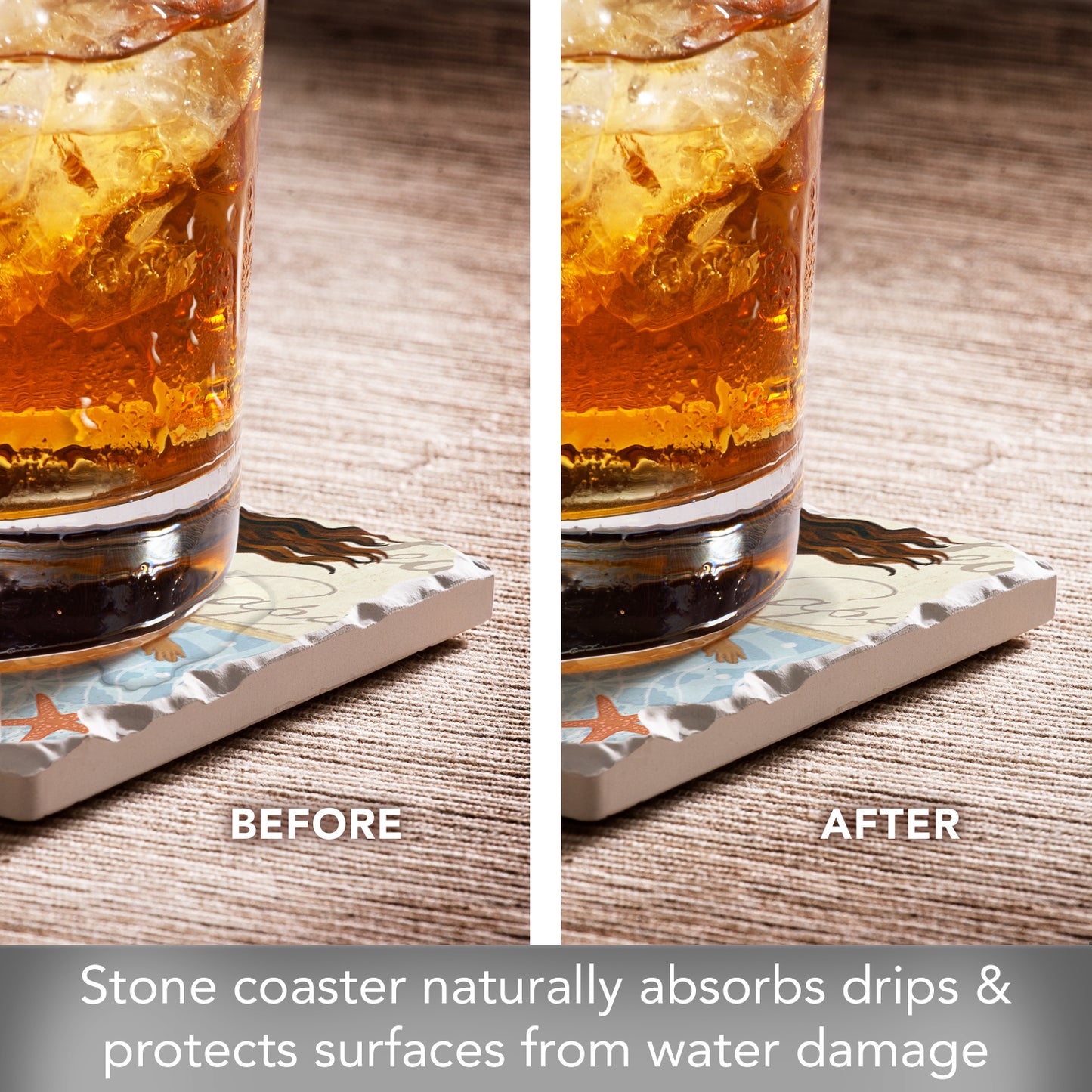 Thirstystone Mermaid Call Single Tumbled Tile Stone Coaster with Protective Cork Backing Manufactured in The USA 4" Square, Colorful, Artistiic, Easily Wipes Clean