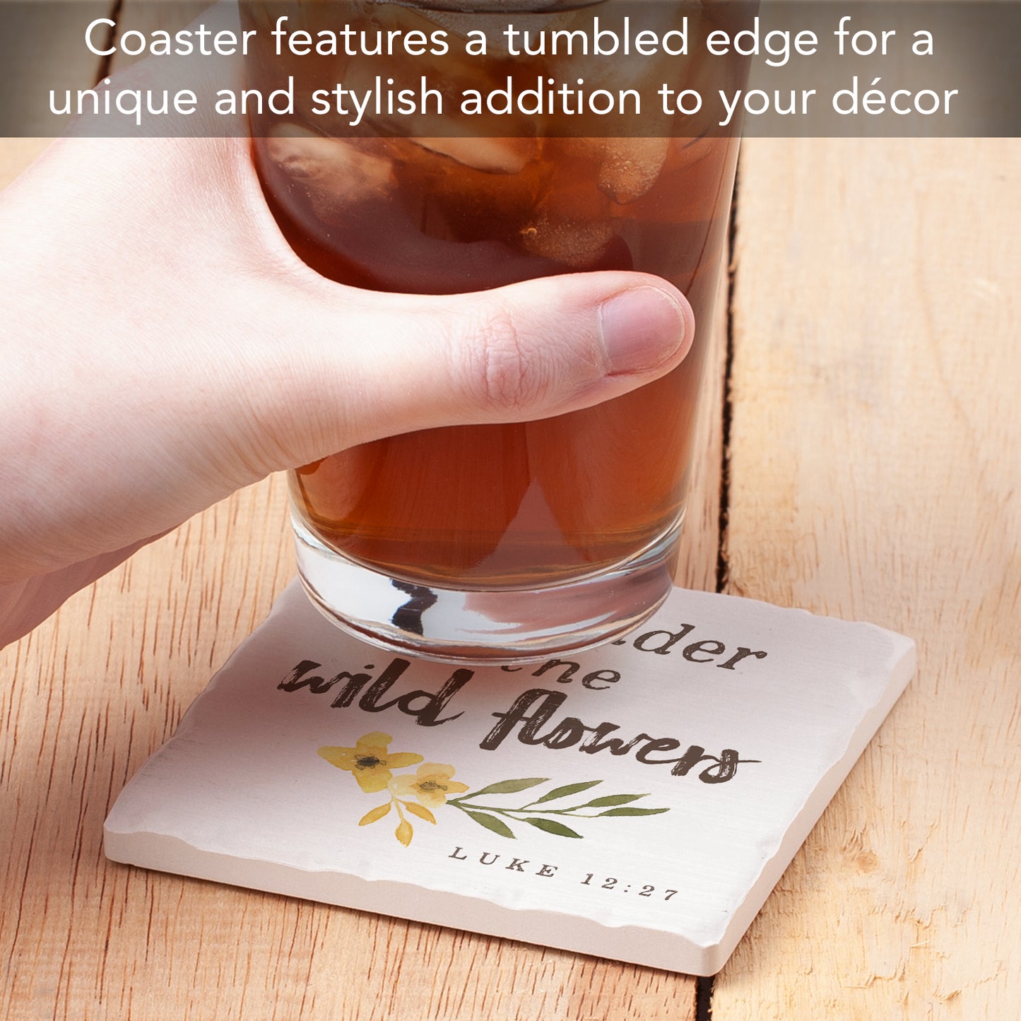 Thirstystone Consider The Wildflowers Single Tumbled Tile Stone Coaster with Protective Cork Backing Manufactured in The USA 4" Square, Artistic, Easily Wipes Clean