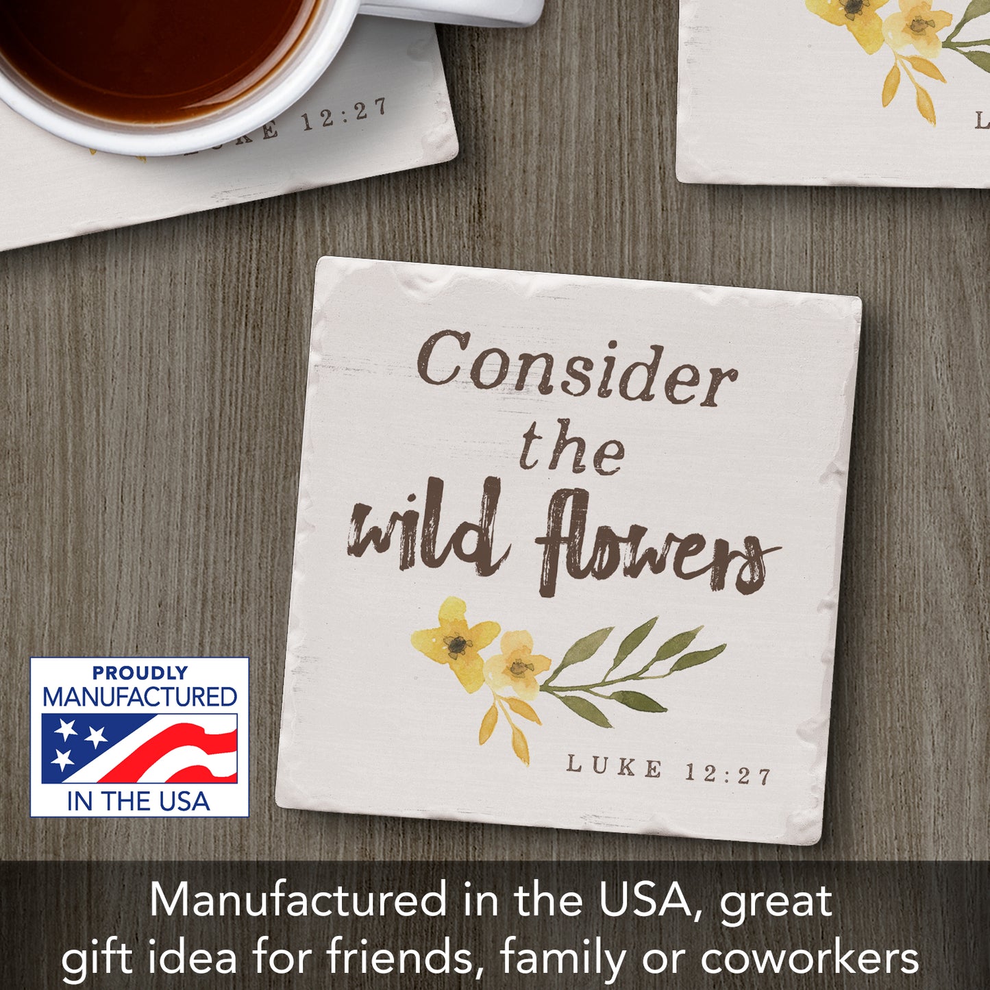 Thirstystone Consider The Wildflowers Single Tumbled Tile Stone Coaster with Protective Cork Backing Manufactured in The USA 4" Square, Artistic, Easily Wipes Clean