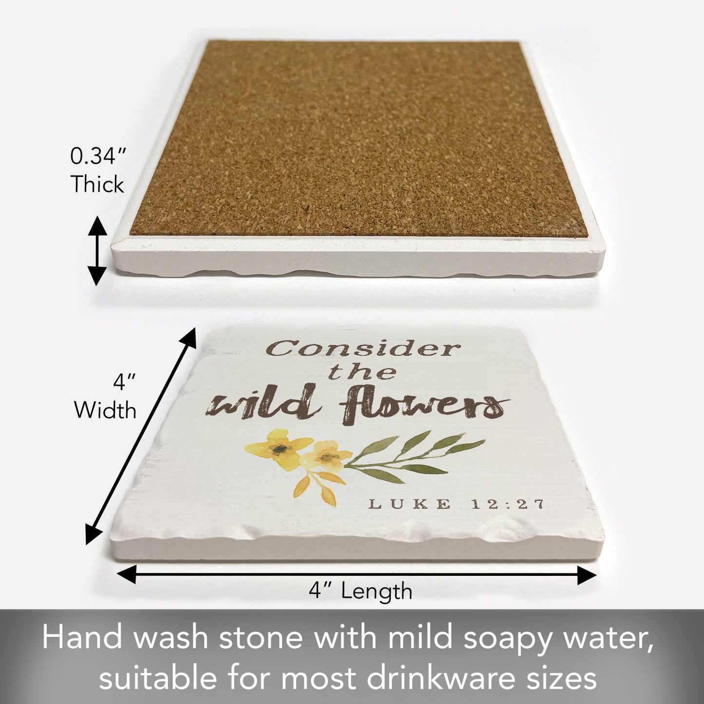 Thirstystone Consider The Wildflowers Single Tumbled Tile Stone Coaster with Protective Cork Backing Manufactured in The USA 4" Square, Artistic, Easily Wipes Clean