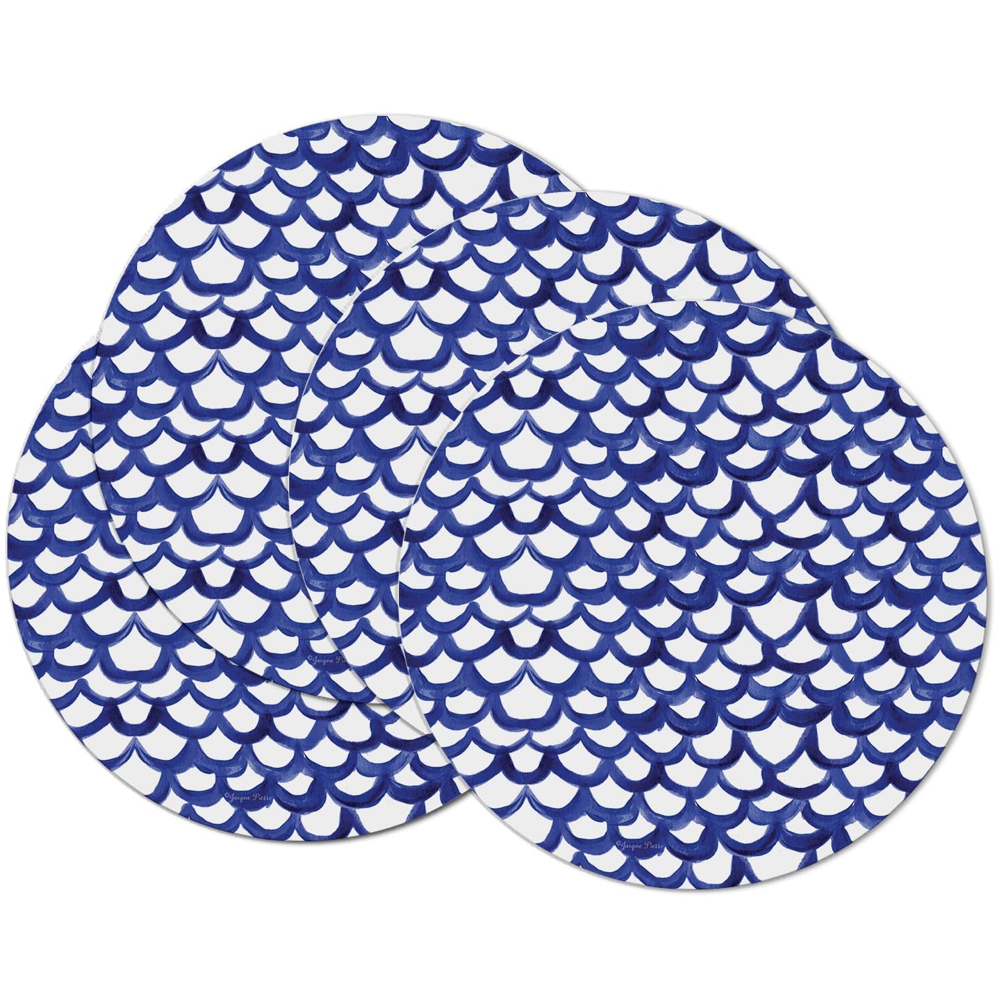 CounterArt Waves 4 Pack Round Reversible Easy Care Flexible Placemats Made in the USA