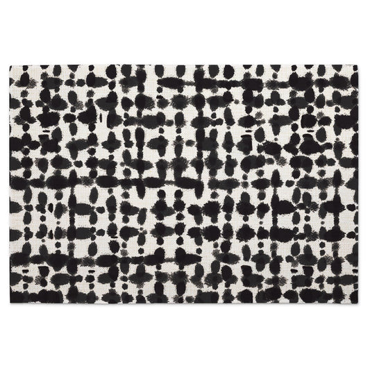 Highland Home Black & White 4-Pack Poly-Cotton Blend Fabric Placemats 18" x 12" Manufactured in The USA