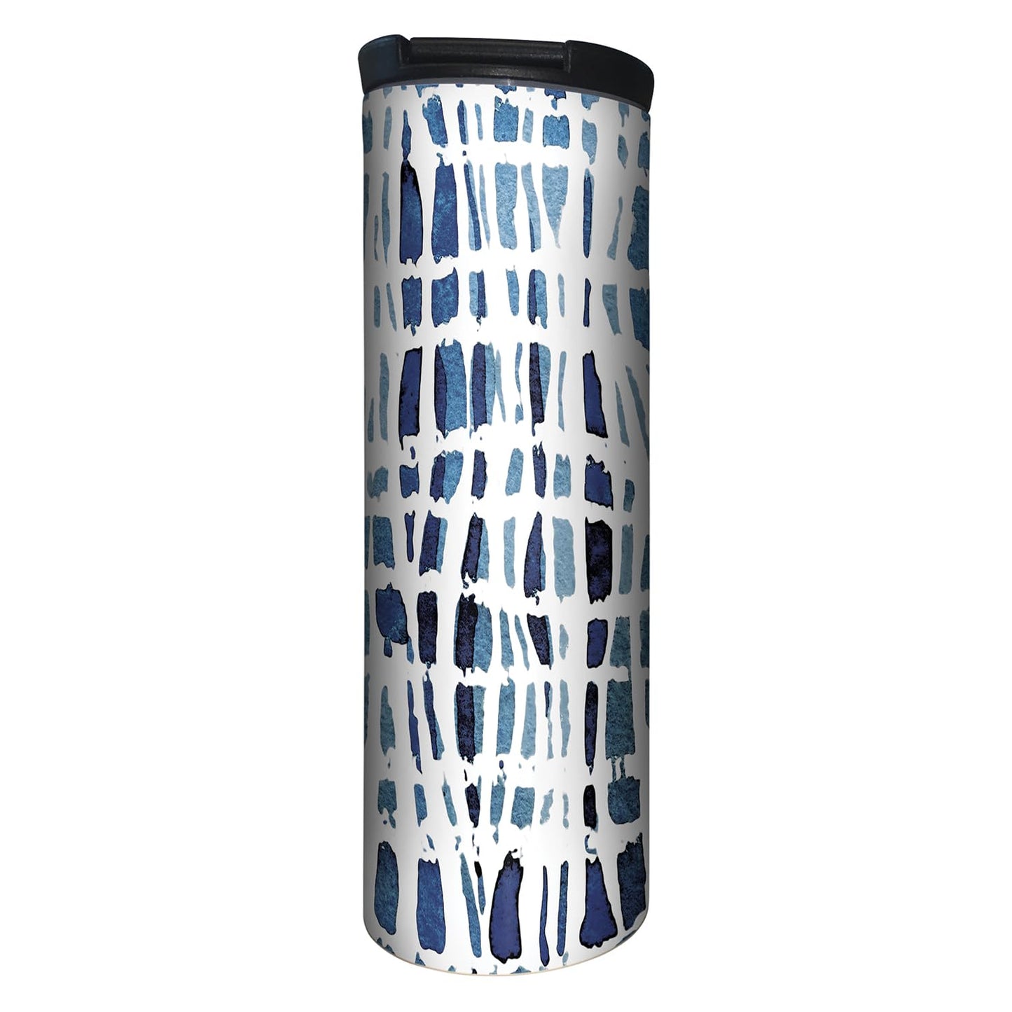 Highland Home Wavy Indigo Decorative Stainless Steel Double Wall Insulated Travel Tumbler with Lid 17 oz. Manufactured in the USA Dishwasher Safe