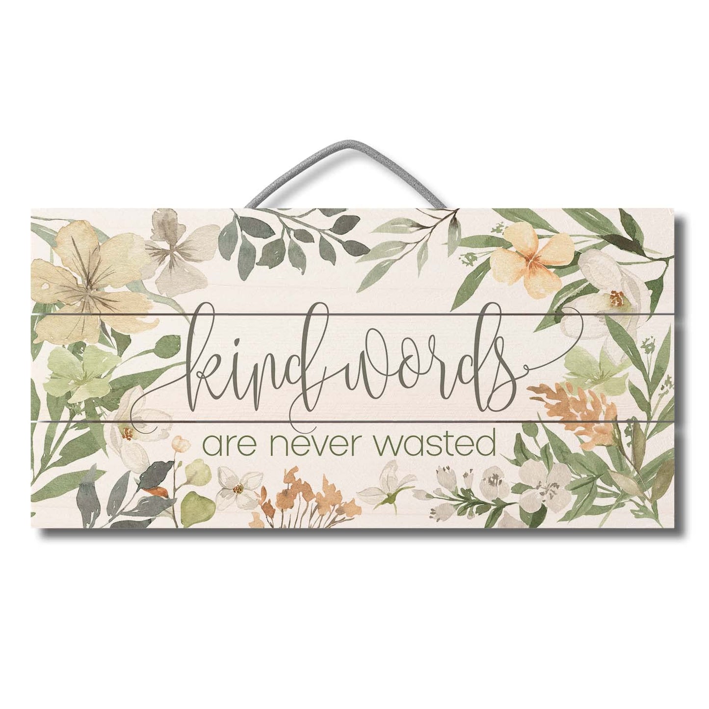 Highland Home Kind Words Never Wasted Decorative Pallet Wood Sign 12" x 6" Made in the USA Wire Hanger Included and Doubles as an Easel