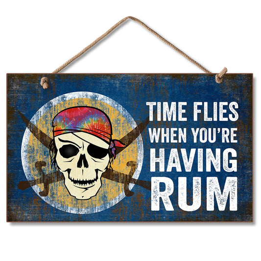 Time Flies When Having Rum Decorative Hanging Wood Wall Sign 9.5” x 5.75” Made in the USA