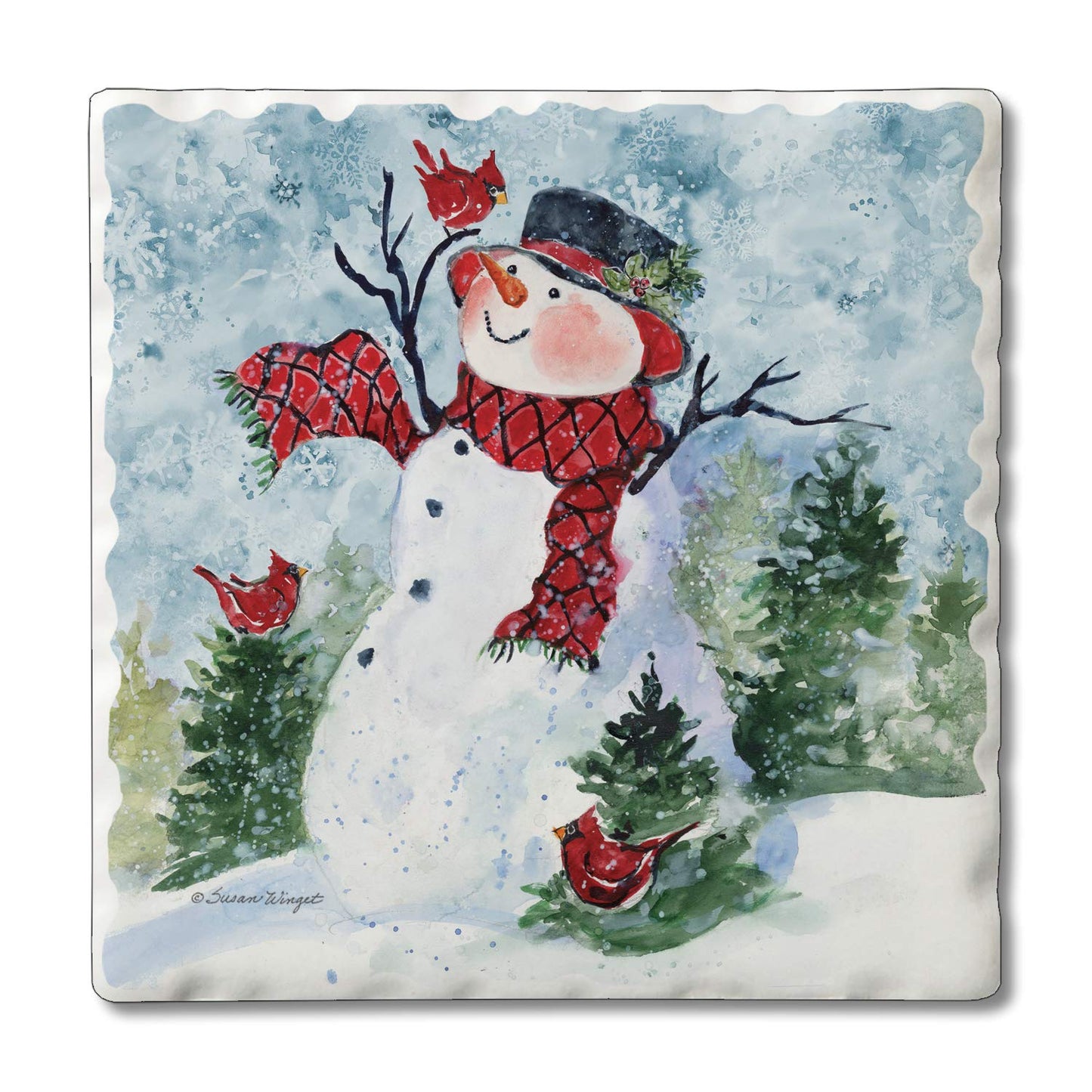 Thirstystone Snowman & Forest Friends Single Tumbled Tile Coaster Manufactured in The USA Decorative, Stylish, Craft Your Own Collection