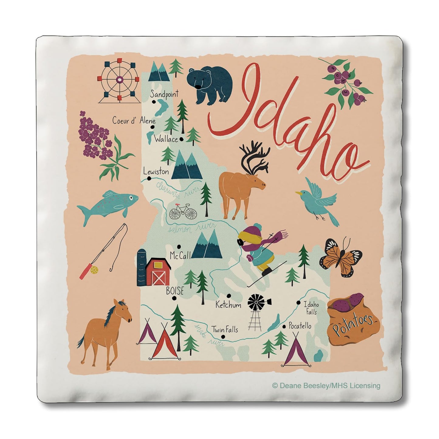 Thirstystone Idaho Home State 4 Pack Tumbled Tile Stone Coasters 4" Square Manufactured in the USA