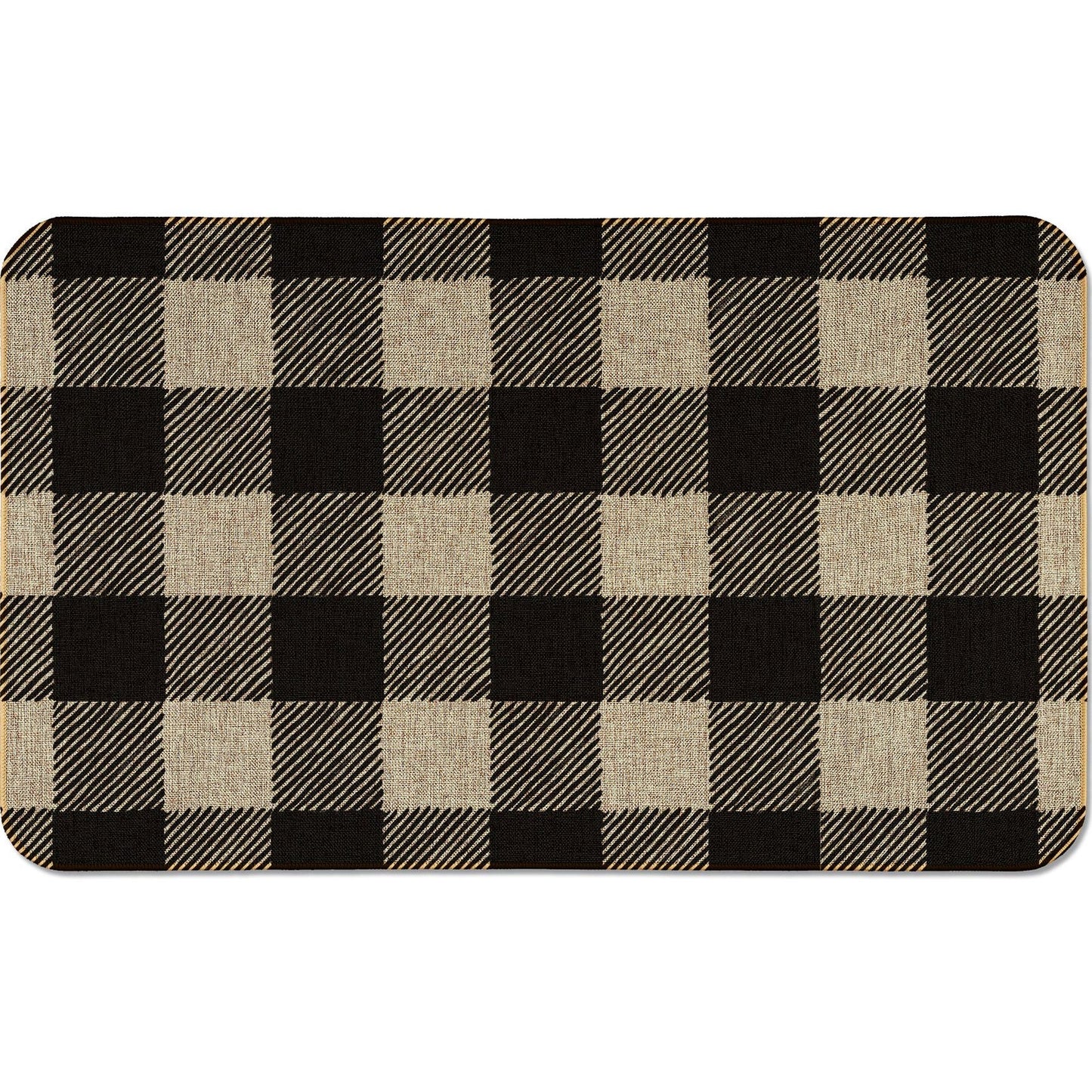 Counterart Buffalo Check Decorative Indoor/Outdoor Natural Linen Look Floor Mat with Recycled Rubber Back Manufactured in The USA 29.5” x 17.75”